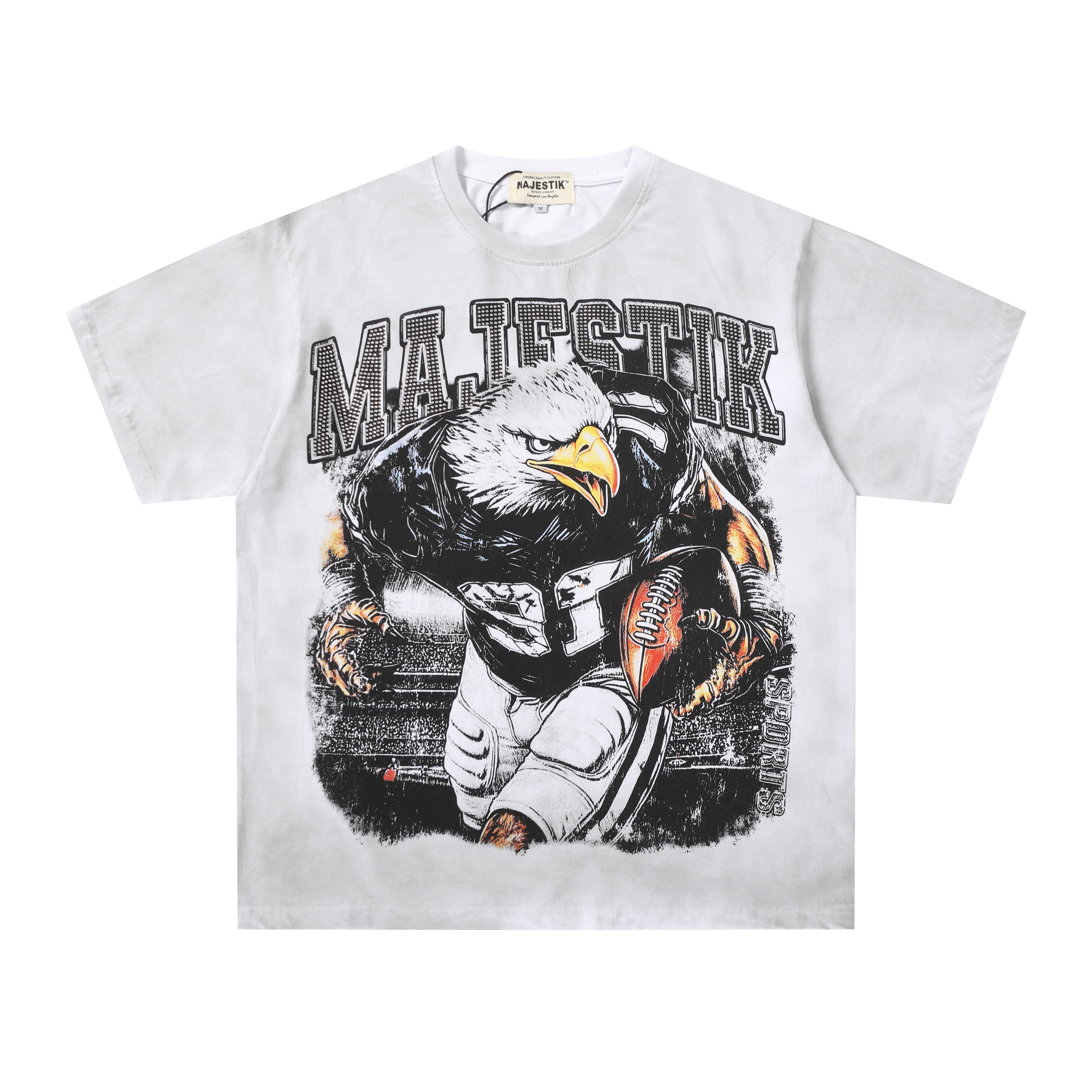 Eagles athlete letter-printed short-sleeved shirt with diamond embellishments