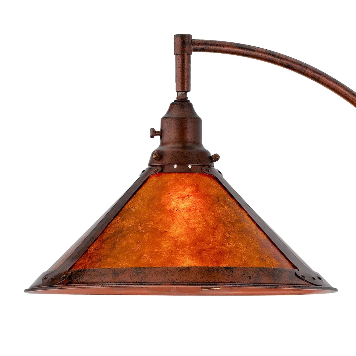 Cyan 65 Inch Modern Adjustable Arc Floor Lamp, Amber Mica Shade, Rust Metal- Saltoro Sherpi