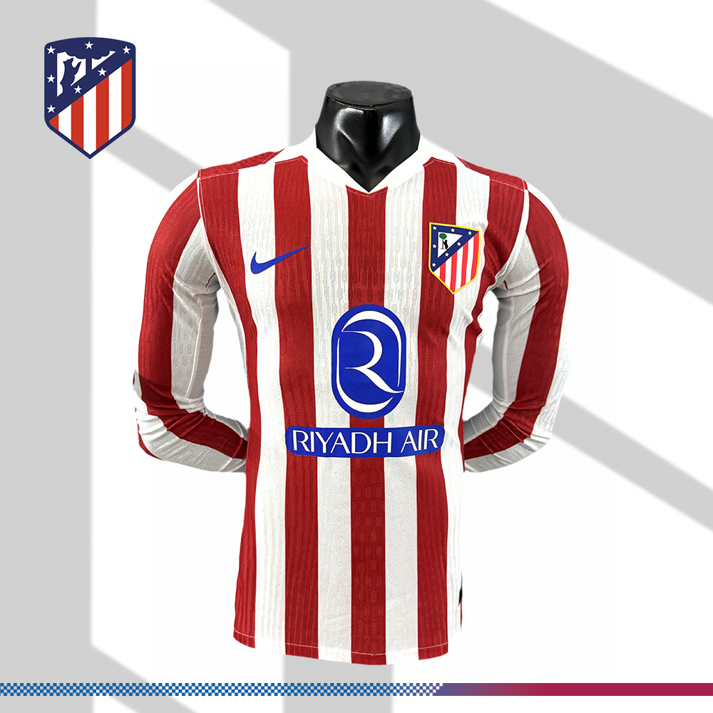 2025/2026 Atletico Madrid Home Long Sleeved Football Shirt (Player Edition)