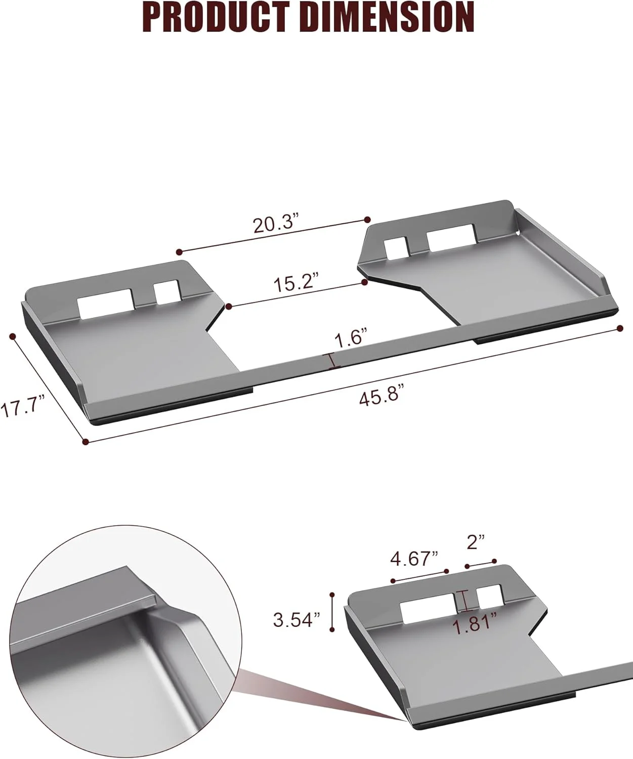 Garvee 1/2" Thick Skid Steer Mount Plate,8000-12000 LBS Heavy Duty Quick Attach Mount Plate for Bobcat, Kubota, Tractors, Steel Adapter Loader, Easy to Weld or Bolt, 45.5*17.7*3.54"