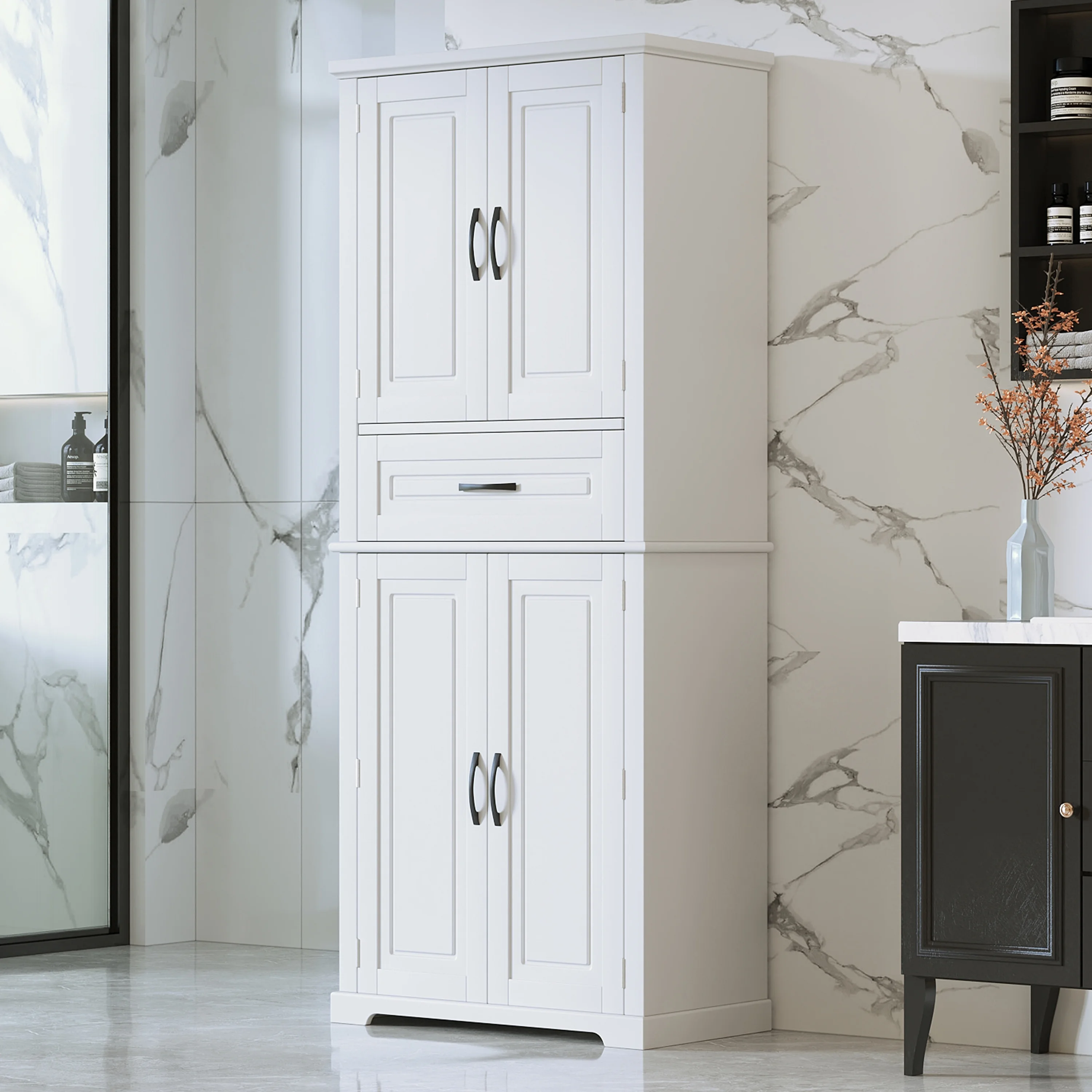 Euroco Bathroom Storage Cabinet with Multi-Functional Storage Space, Drawer with Slide Rails, Adjustable Shelf