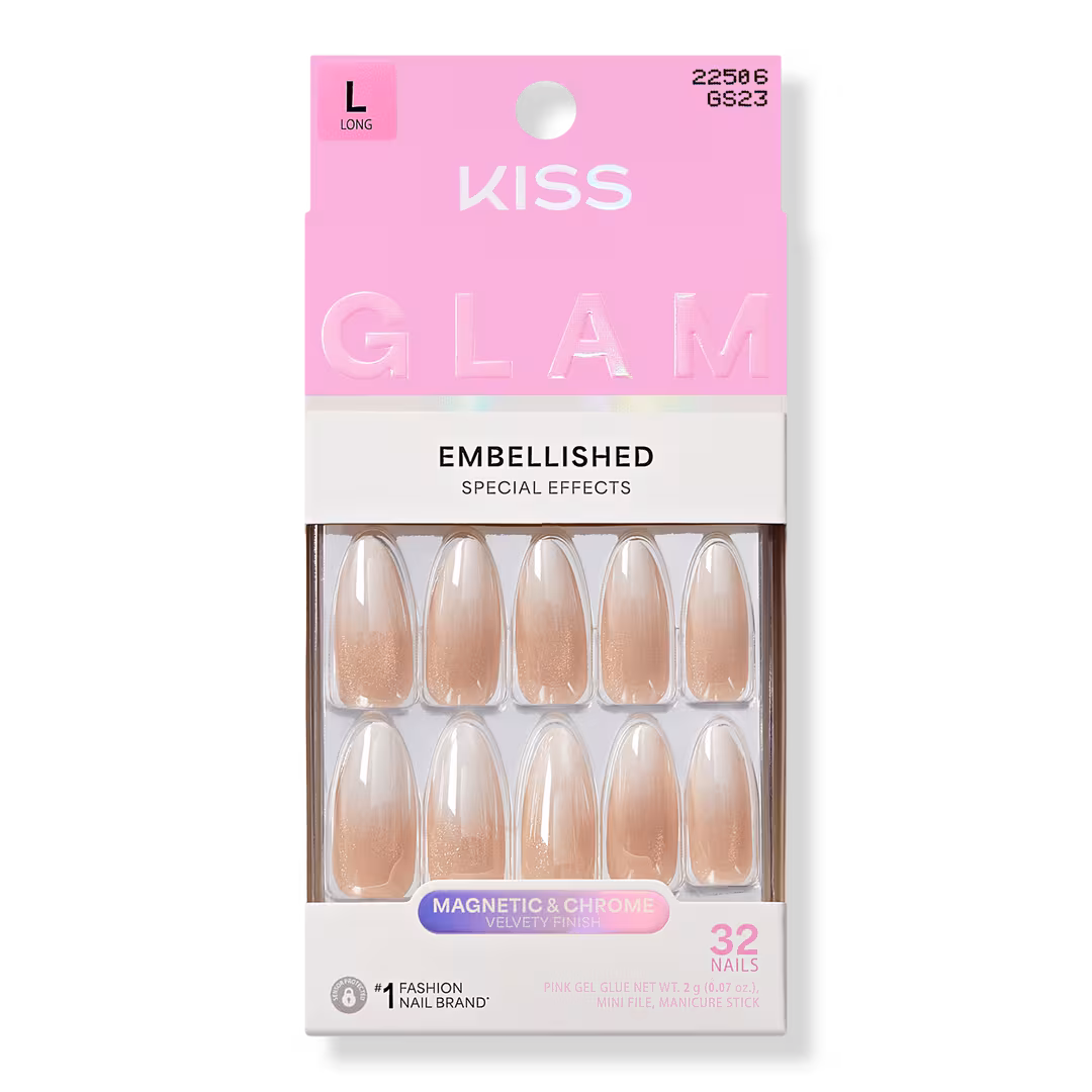 Kiss  Glam Embellished Long Almond Press On Nails, Day n Night