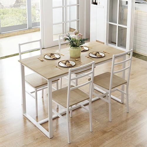 5-Piece Dining Room Table Set, Compact Wooden Kitchen Table and 4 Chairs with Metal Legs Dinette Sets, Industrial Style Kitchen Table and Chairs for Dining Room & Small Space