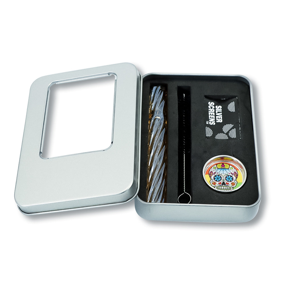 Glass One Hitter Pipe w/ Weed Grinder Set