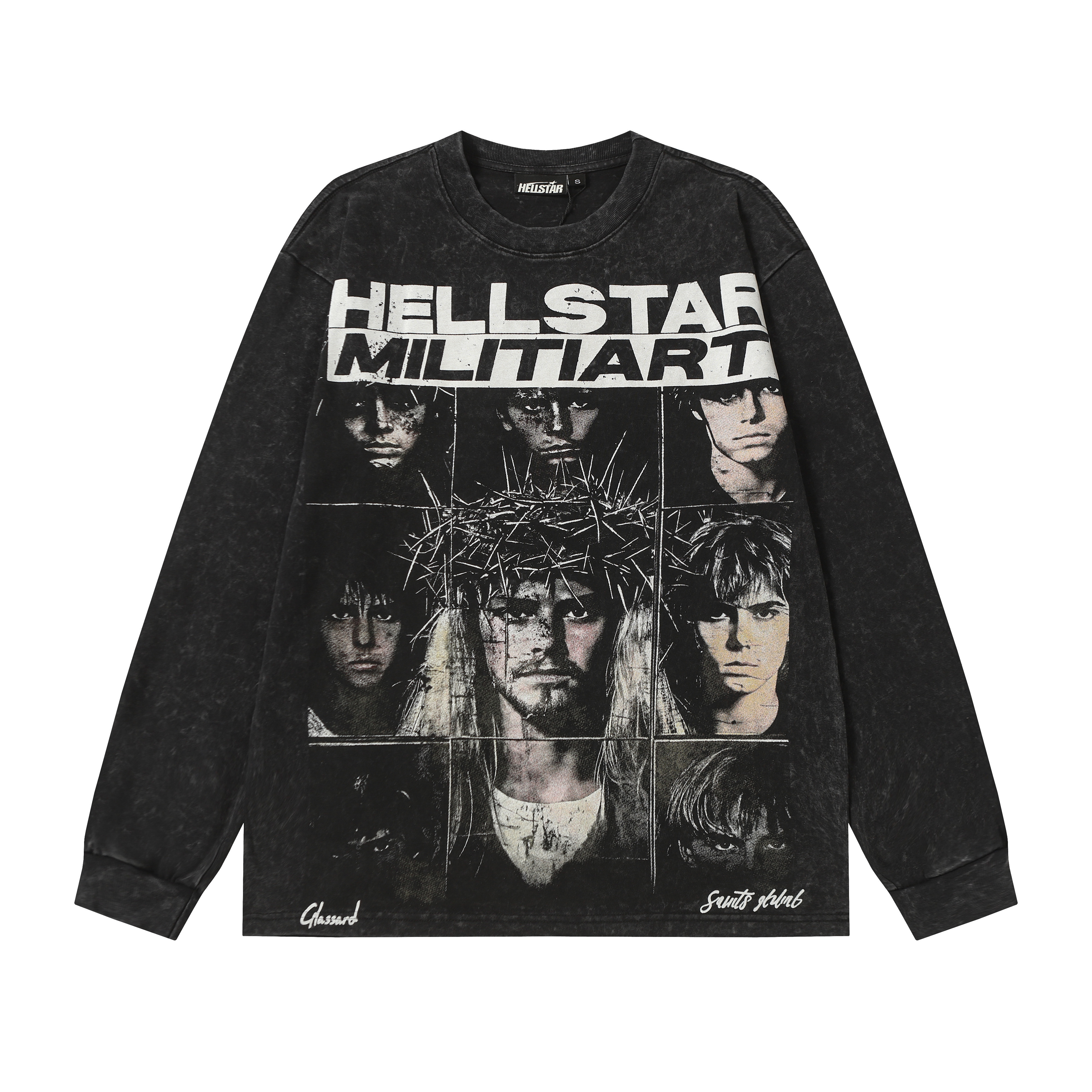 Black wild boy tribal print round-neck long-sleeved shirt