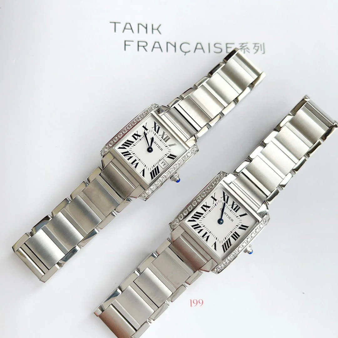 Cartier Watch TANK FRANCAISE 25 STEEL DIAMOND BEZEL WHITE DIAL