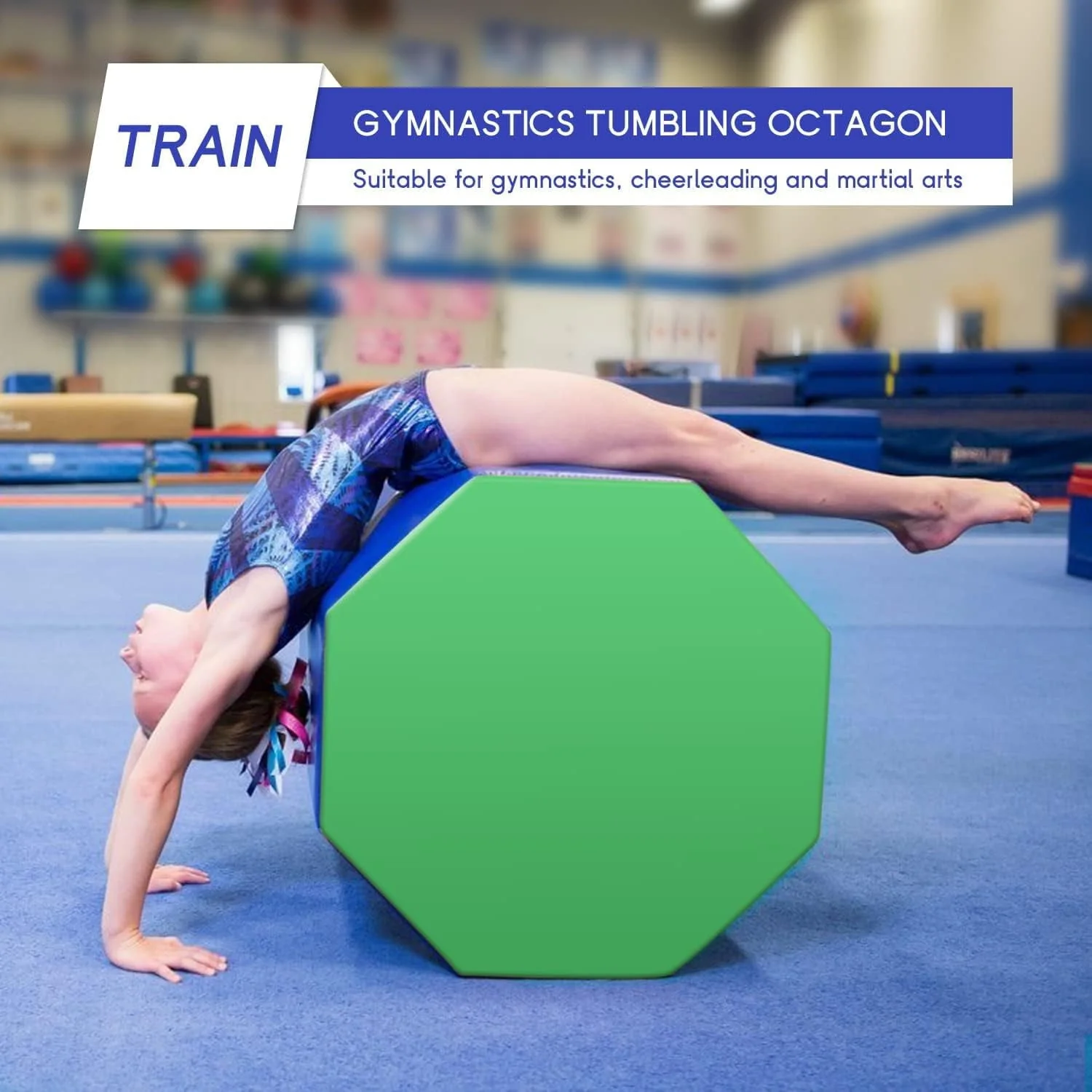 YRLLENSDAN Octagon Tumbler Octagon Mat Gymnastics 24.4" x 25.6" Gymnastic Equipment Mat Tumbling Mats for Gymnastics Gym Fitness Home, Blue