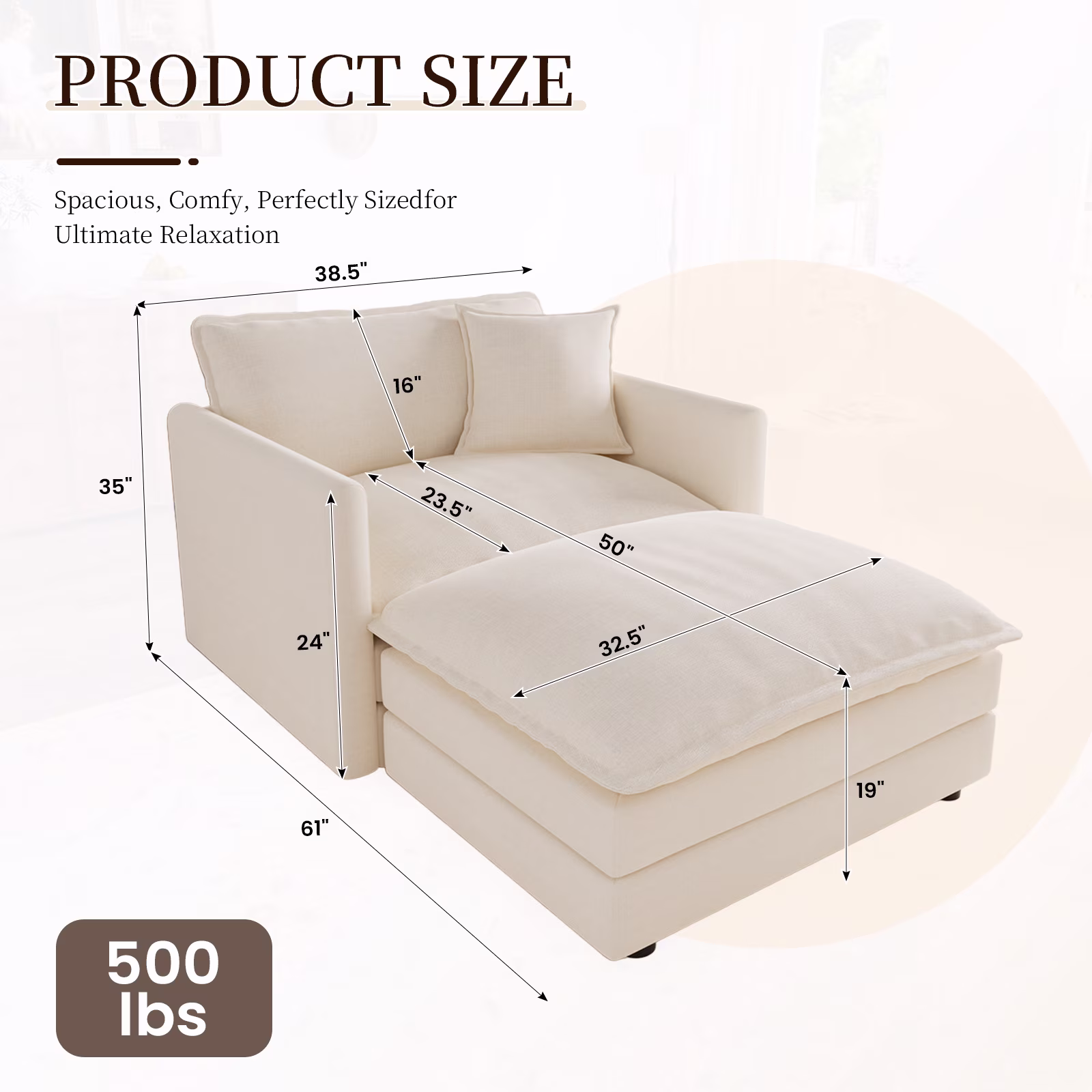 Muumblus Oversized Lounge Chair with Ottoman, Plush Cloud Accent Armchair for Living Room, Beige Chenille