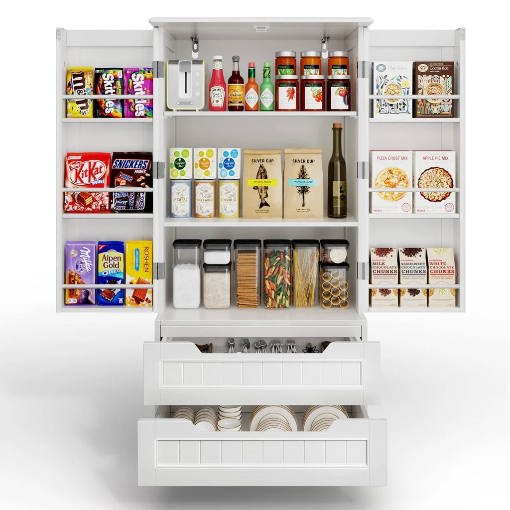 Aiho 47" Kitchen Pantry Storage Cabinet for Kitchen Dining Room - White