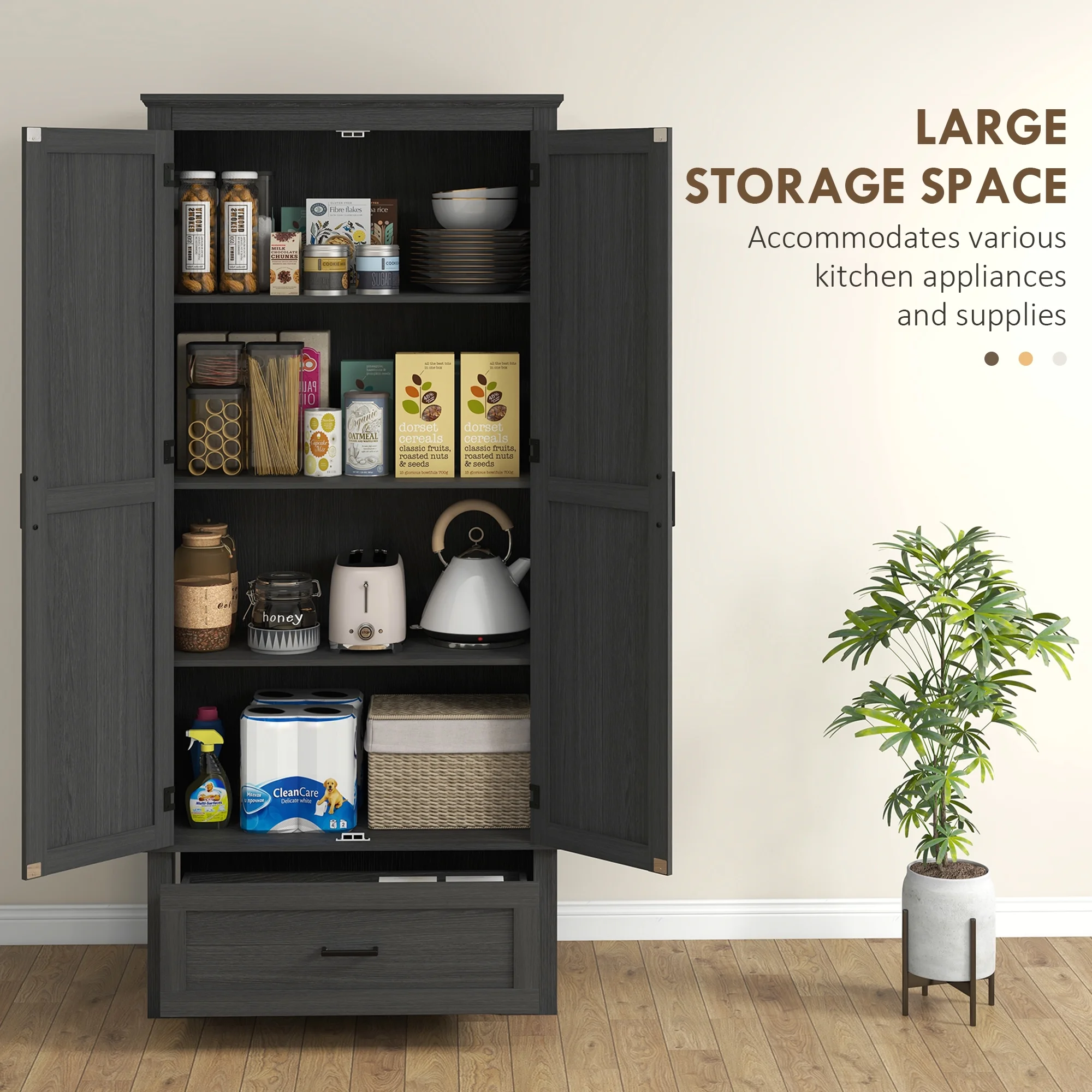 HOMCOM 69" Tall Kitchen Storage Cabinet with Adjustable Shelves, Black