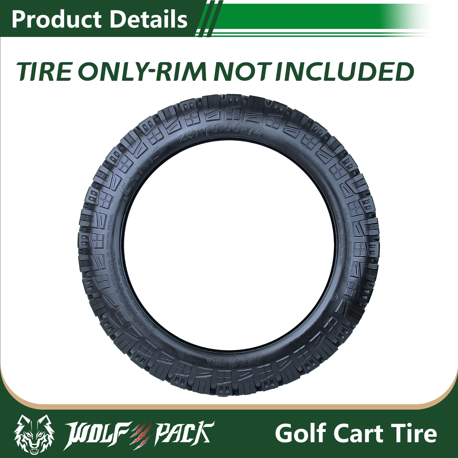 Set 4 WOLF PACK 23X10-14 Golf Cart Tires Non-Directional Tubeless Tire Multi-Terrain Tire with Superior Traction and Mud-Resistant Self-Cleaning Tread Design for Long-Lasting Performance