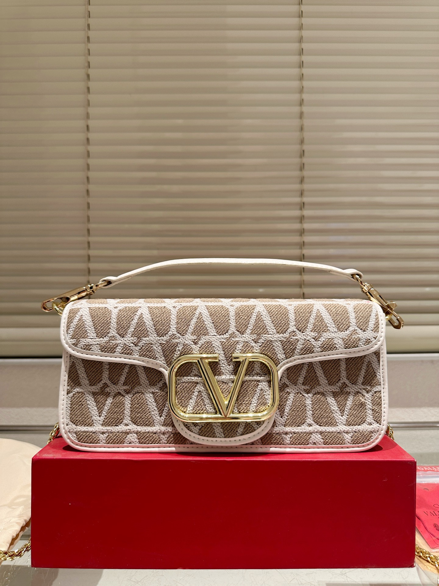 Valentino Loco Medium Toile Iconographe Jacques Canvas Gold VLogo Flap Horizontal Baguette Shoulder Bag