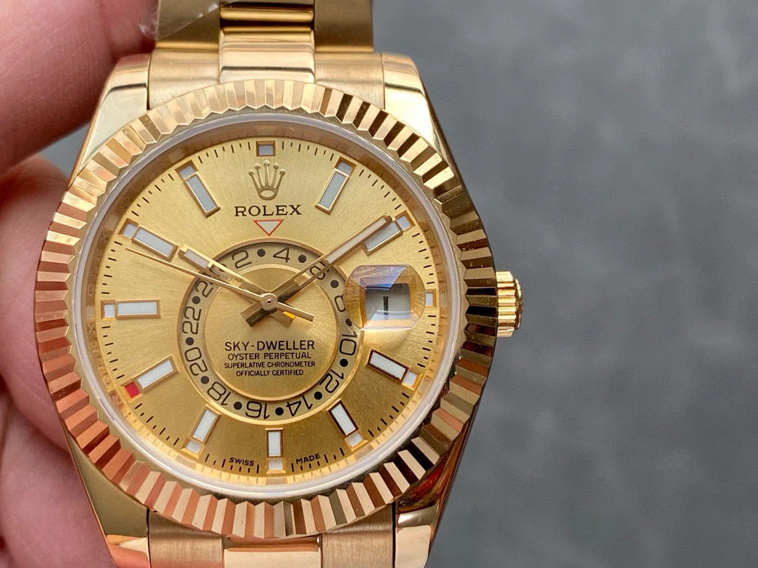 Rolex Watch Sky-Dweller 42mm Automatic Gold Case Champagne Dial