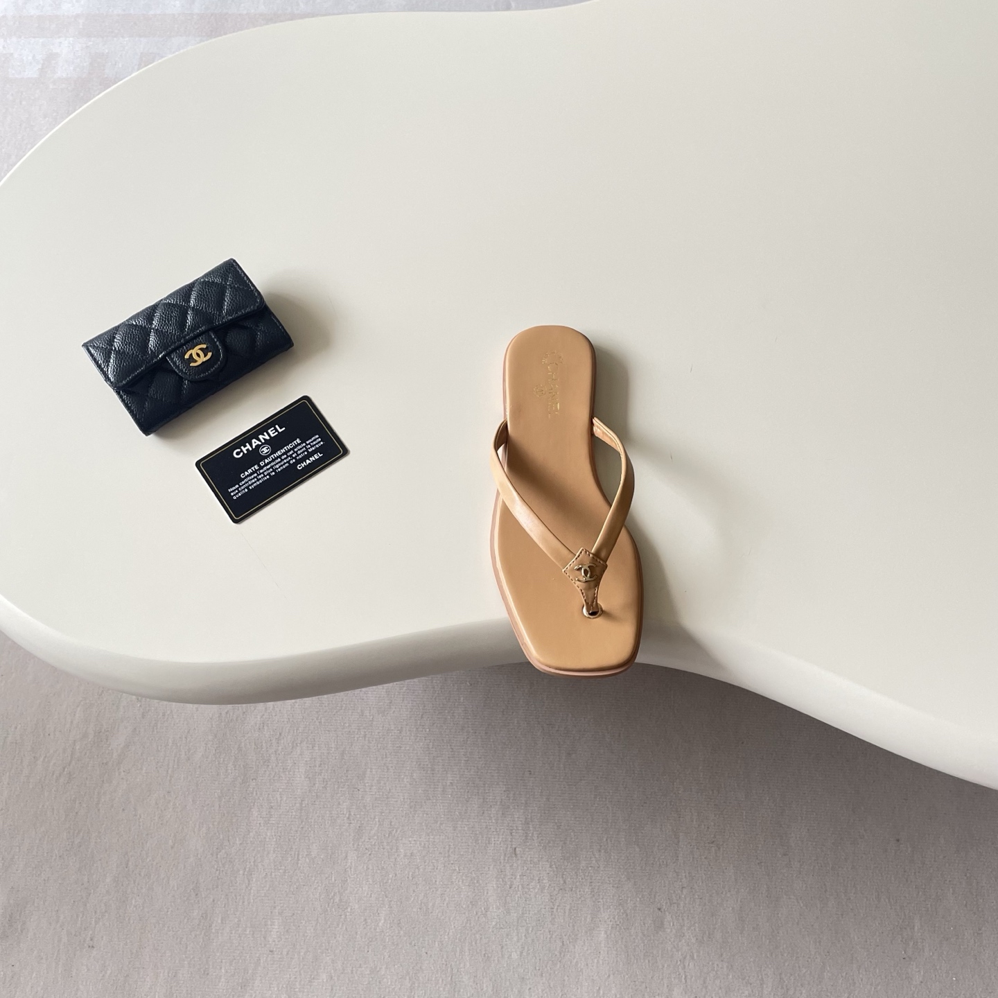 Chanel CC Logo Leather Thong Sandals