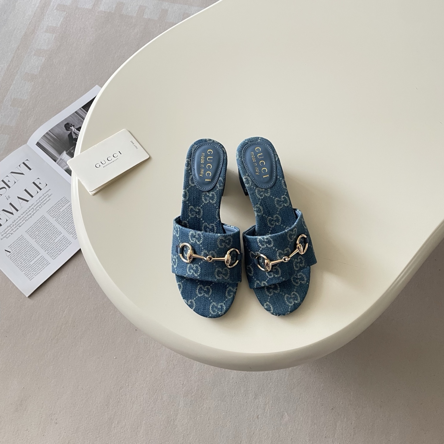 Gucci Horsebit GG Canvas Block Heel Mules