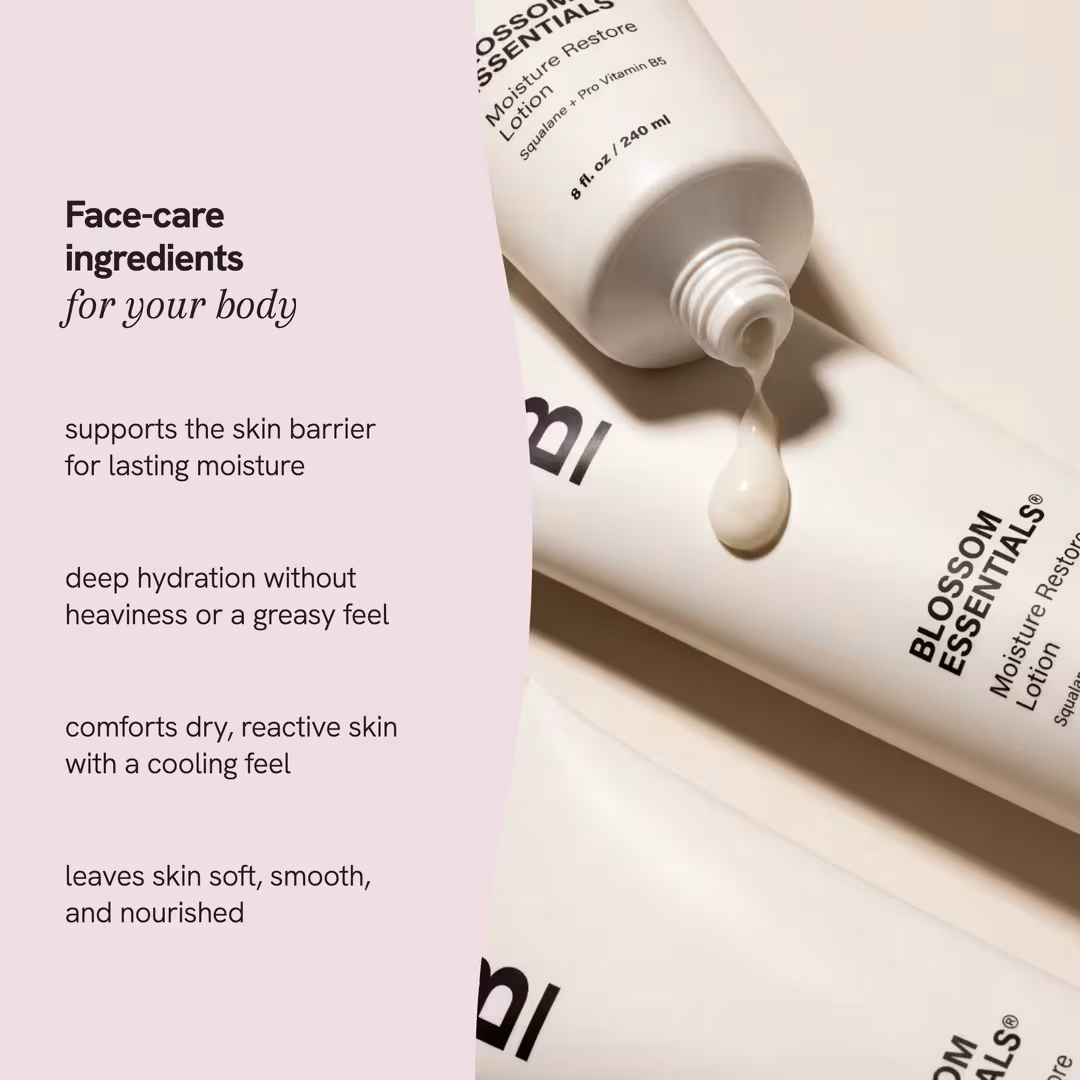 Blossom Essentials  Moisture Restore Body Lotion with Ceramides & Hyaluronic Acid for Dry, Itchy Skin