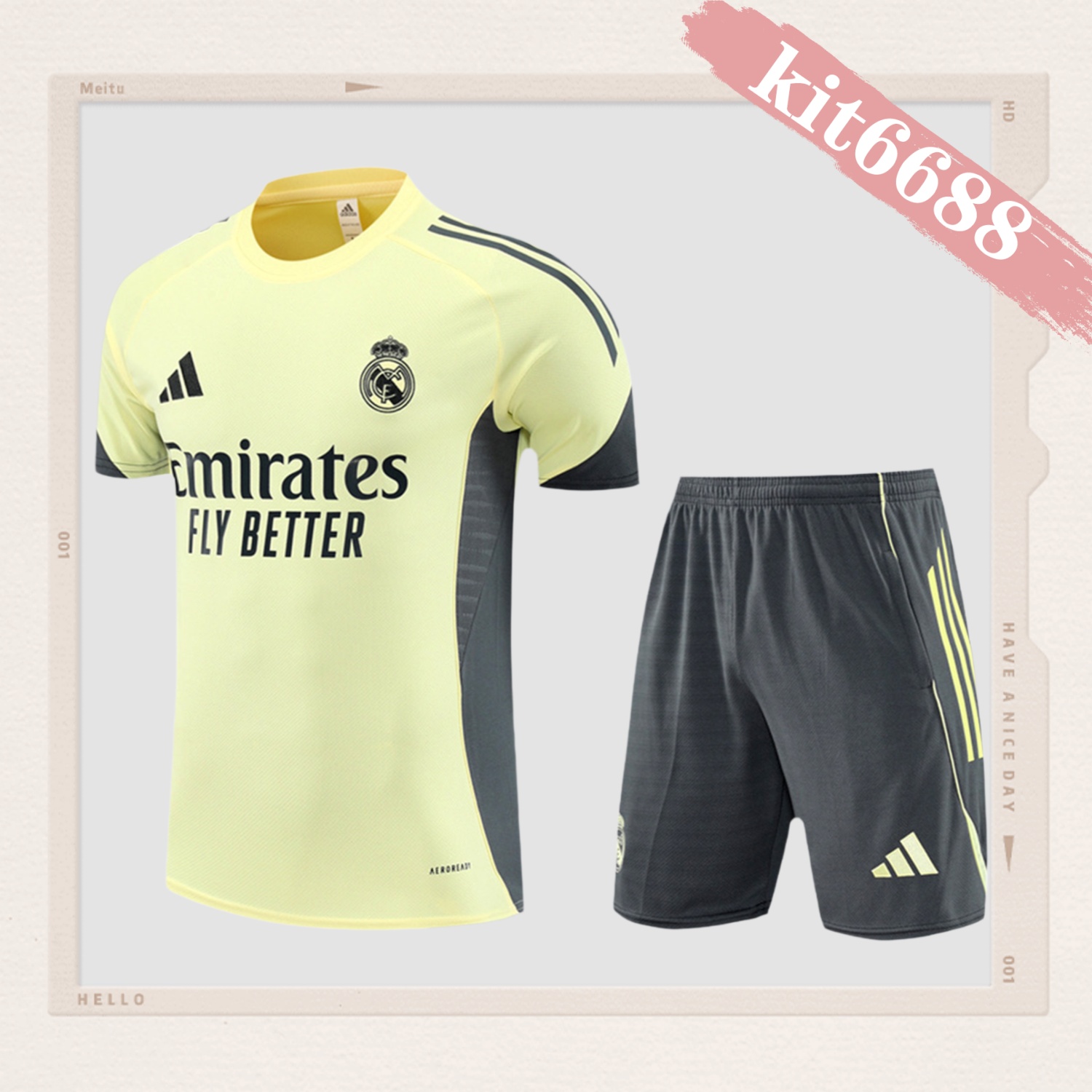 2025/2026 Real Madrid Yellow Adult Short Sleeve Training Suit (Adult Kids Kit)