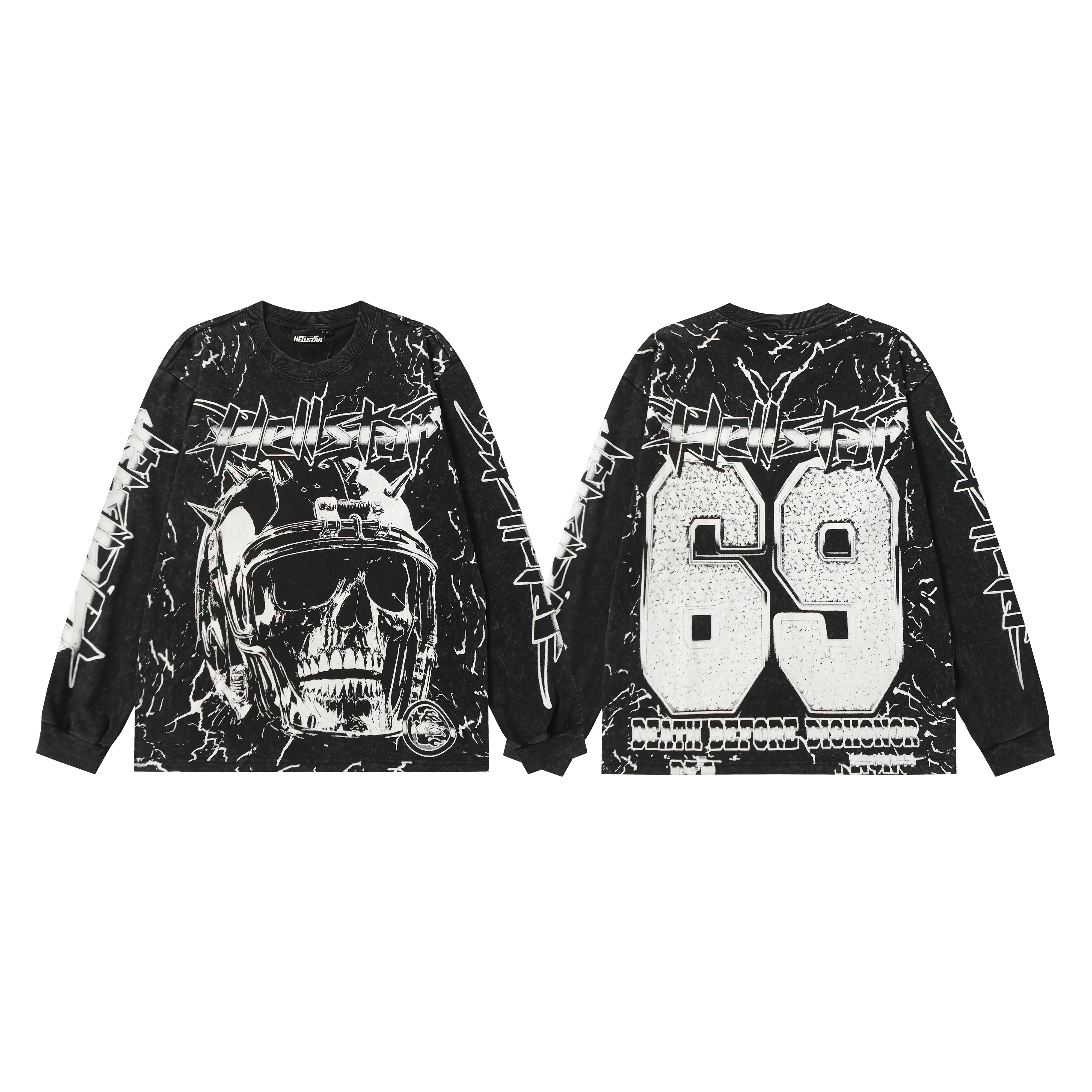 Street fashion brand pure cotton skull helmet long-sleeved T-shirt