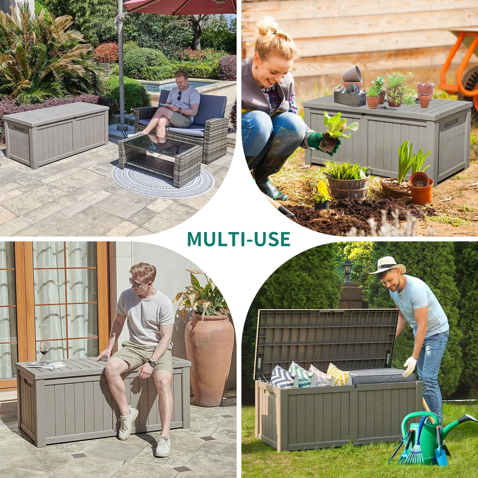 Dextrus 120 Gallon Spacious Outdoor Storage Deck Box, Premium Resin Container for Outdoor Cushions, Landscaping Equipment, and Pool Accessories, Weatherproof, Secure (Light Brown)