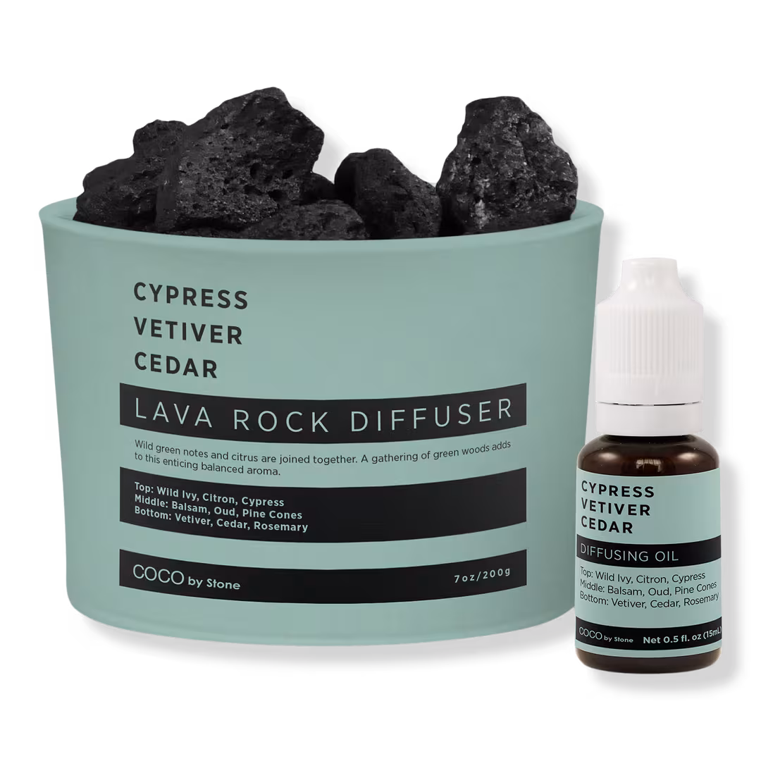 COCO by Stone  Cypress Vetiver Cedar Lava Rock Diffuser with Oil Starter Pack