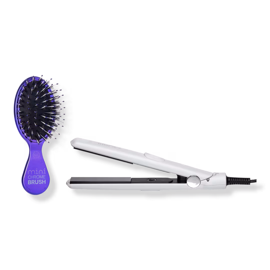 Tiri Pro  To-Go Flat Iron & Mini Chrome Brush Set