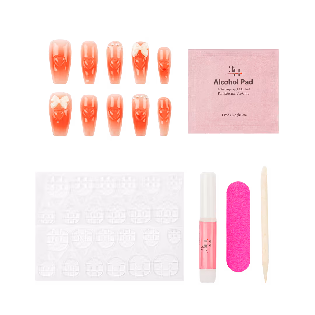 3H Nails  Rouge Bowtique - Medium Coffin Press-On Nails