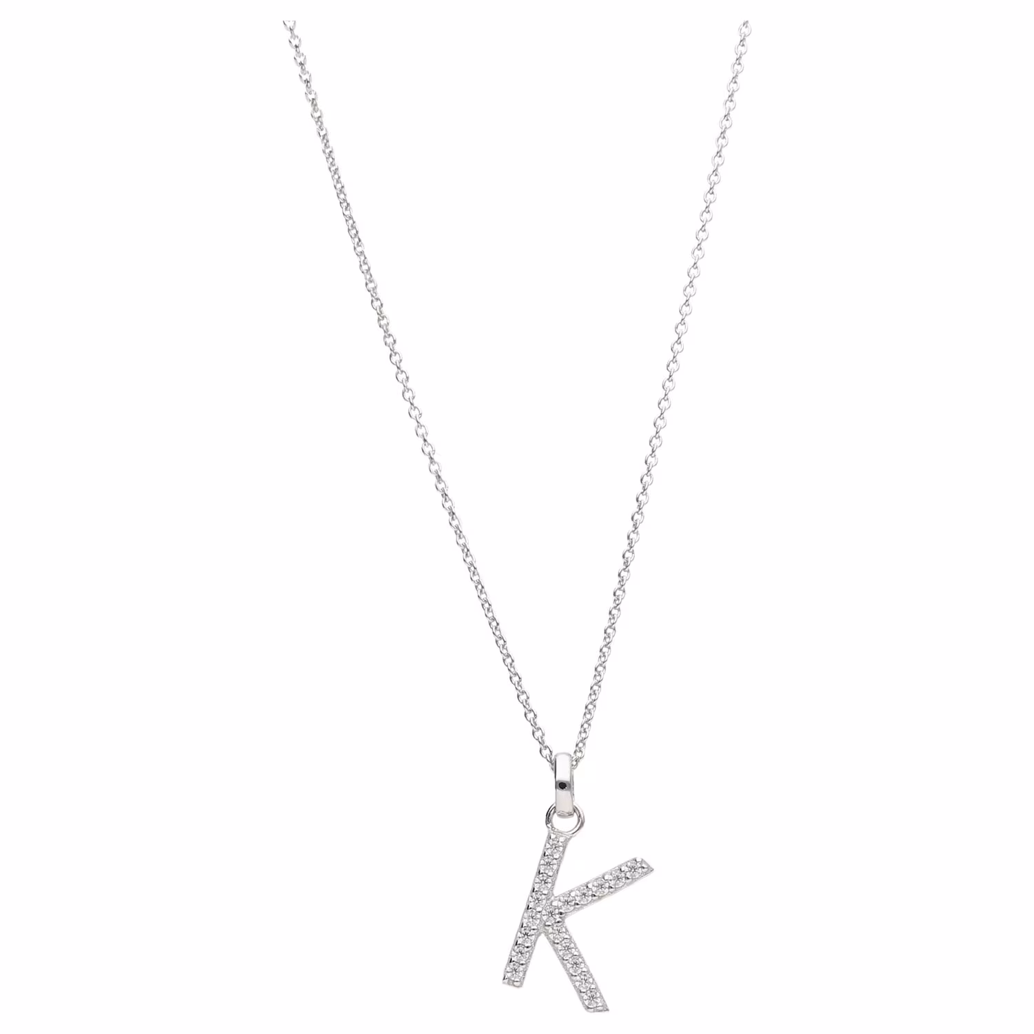 Kette Buchstabe K mit Zirkonia Steine, Silber 925