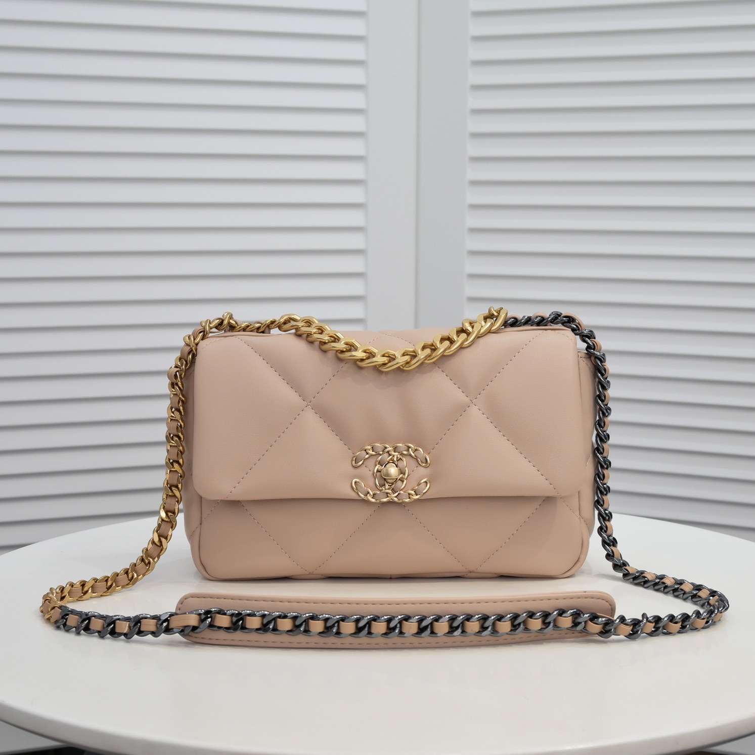 Chanel Calfskin Quilted Chanel 19 Flap Beige -Golden - Bag
