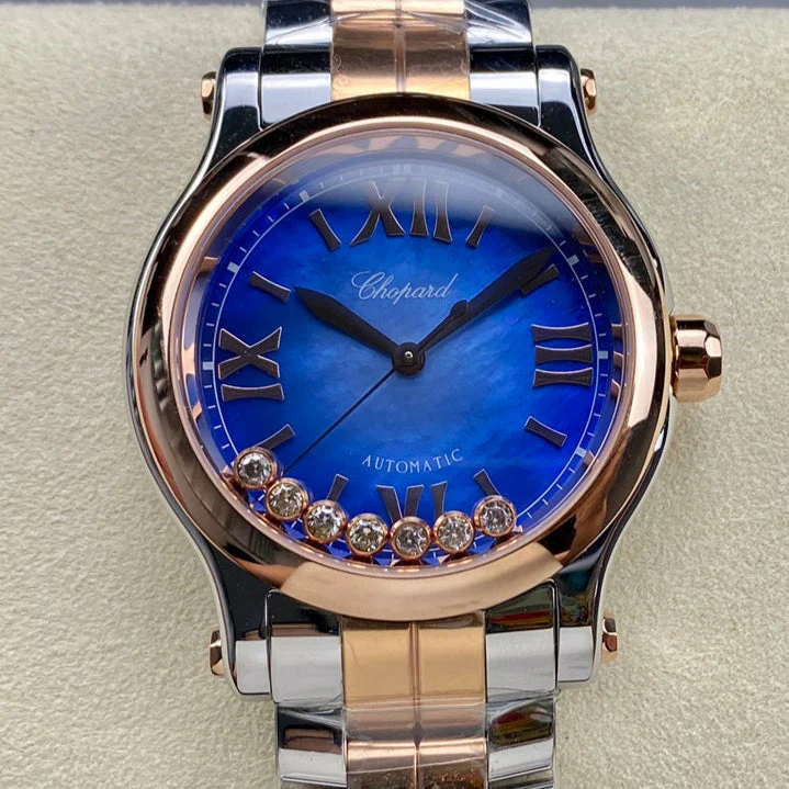 Chopard Watch Happy Diamonds 36mm Pink Gold Deep Blue Dial
