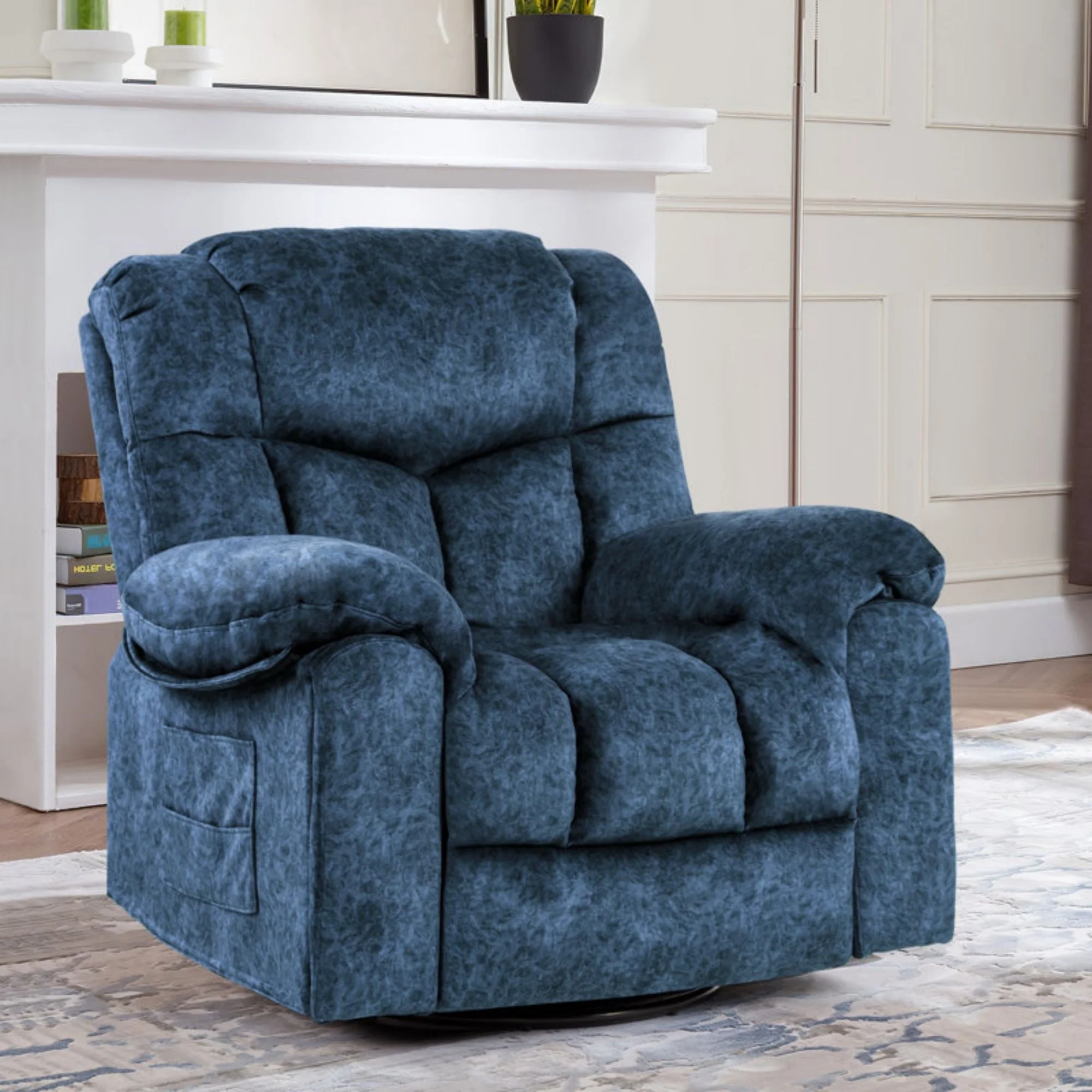 Colerline 35.43" Wide Modern Velvet Upholstered Heating & Massage Swivel Reclining Rocker Chair with Hidden Cupholders for Living Room and Bedroom, Brown