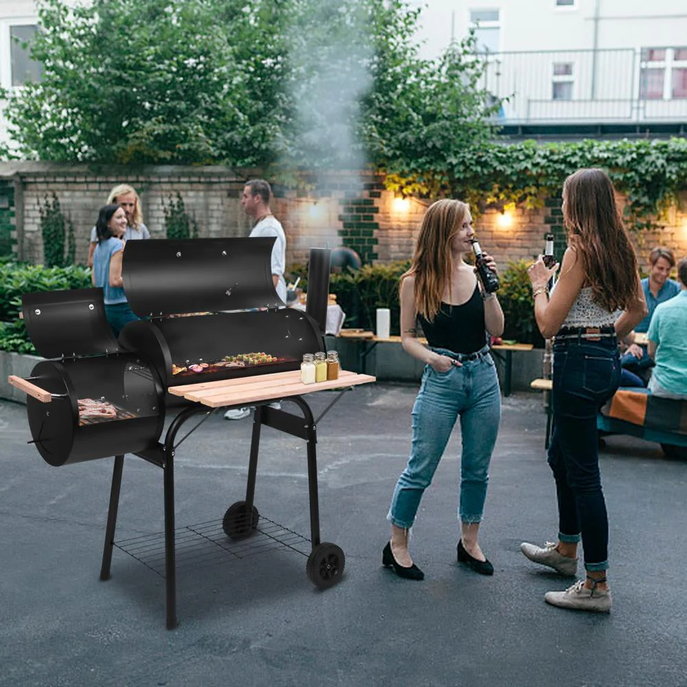 EasingRoom Outdoor Cooking Meat Cooker Smoker Charcoal BBQ Grill Black