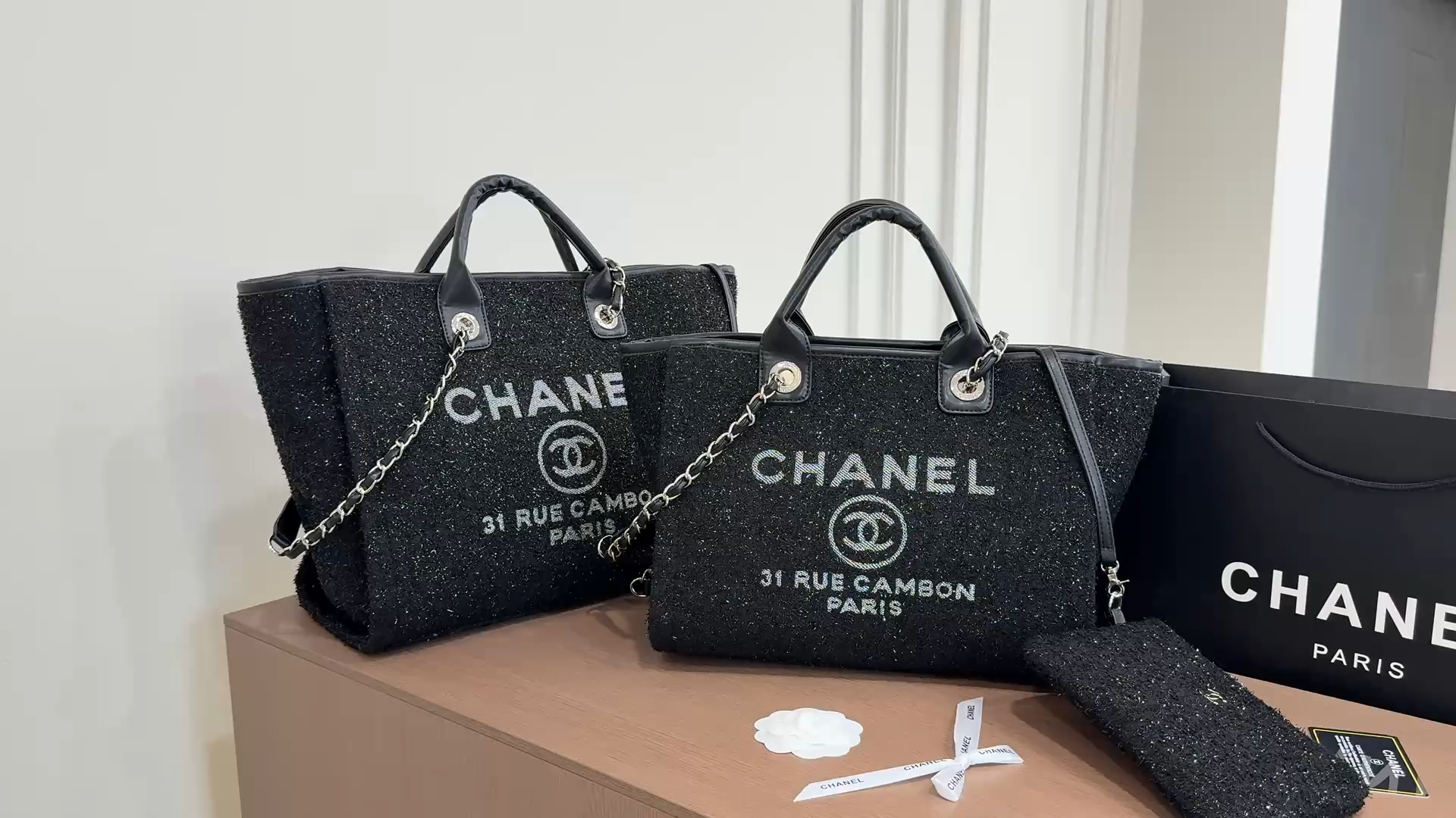Chanel Black Tweed Deauville Tote Bag