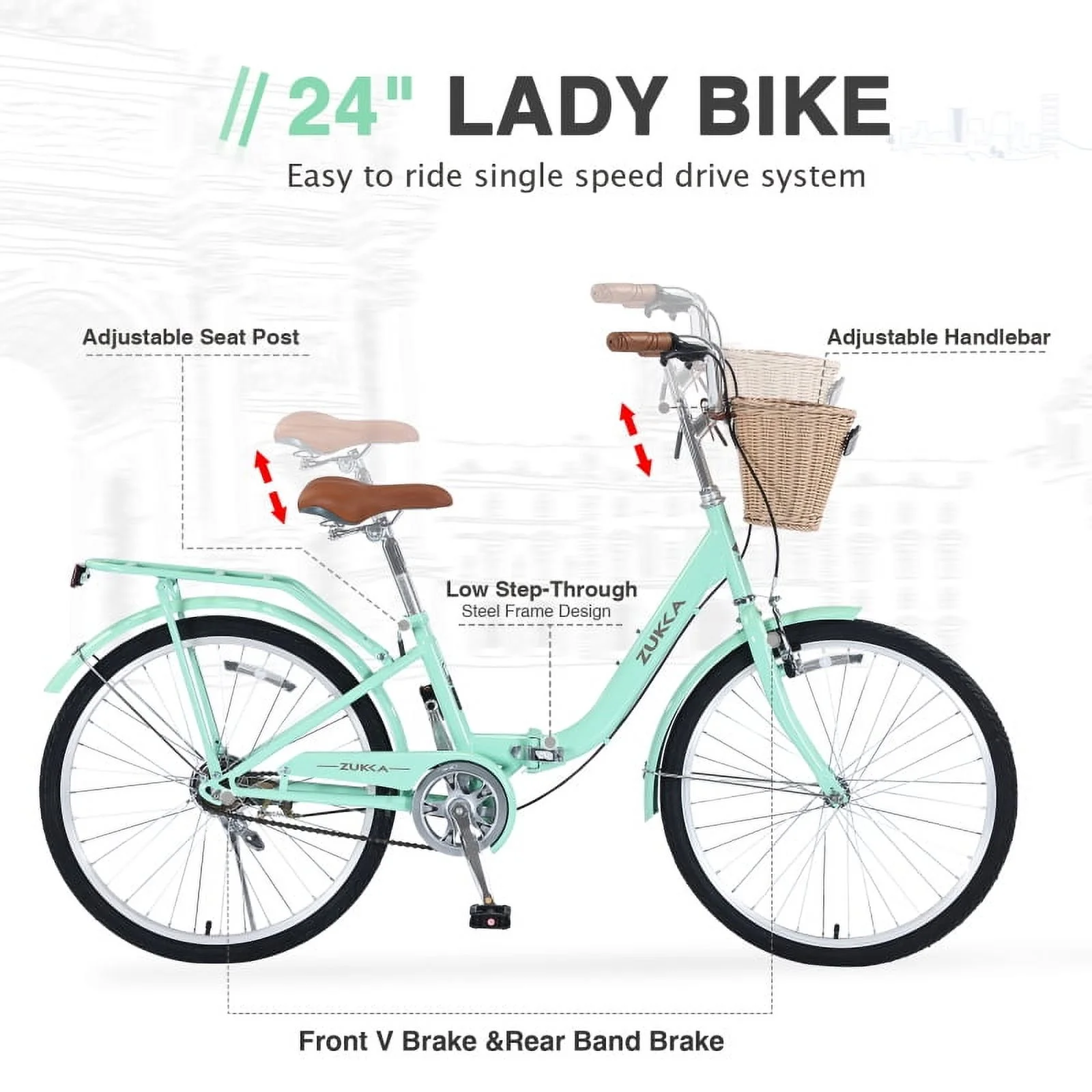 24 Inch Single Speed Folding Lady Bike   Durable Steel Frame Compact Design For Easy Storage And Commuting