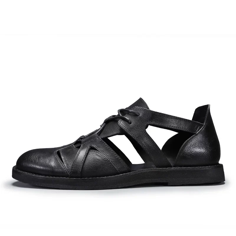 Original handmade leather retro Roman woven bag head sandals