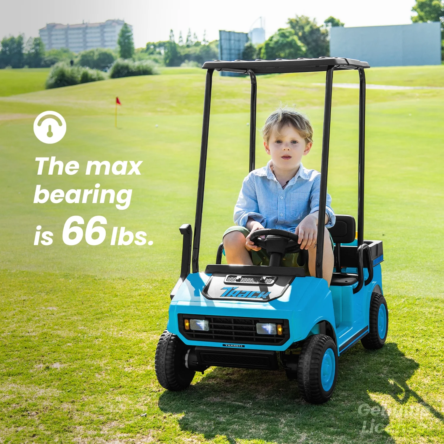 Track Seven 24V Ride on Car, Electric Golf Cart with Ceiling, Ride on Truck with Remote Control, Music, Rear Storage Box, Electric Car for Boys Girls Age 3+, 18.5" Large Seat with Armrests, Blue