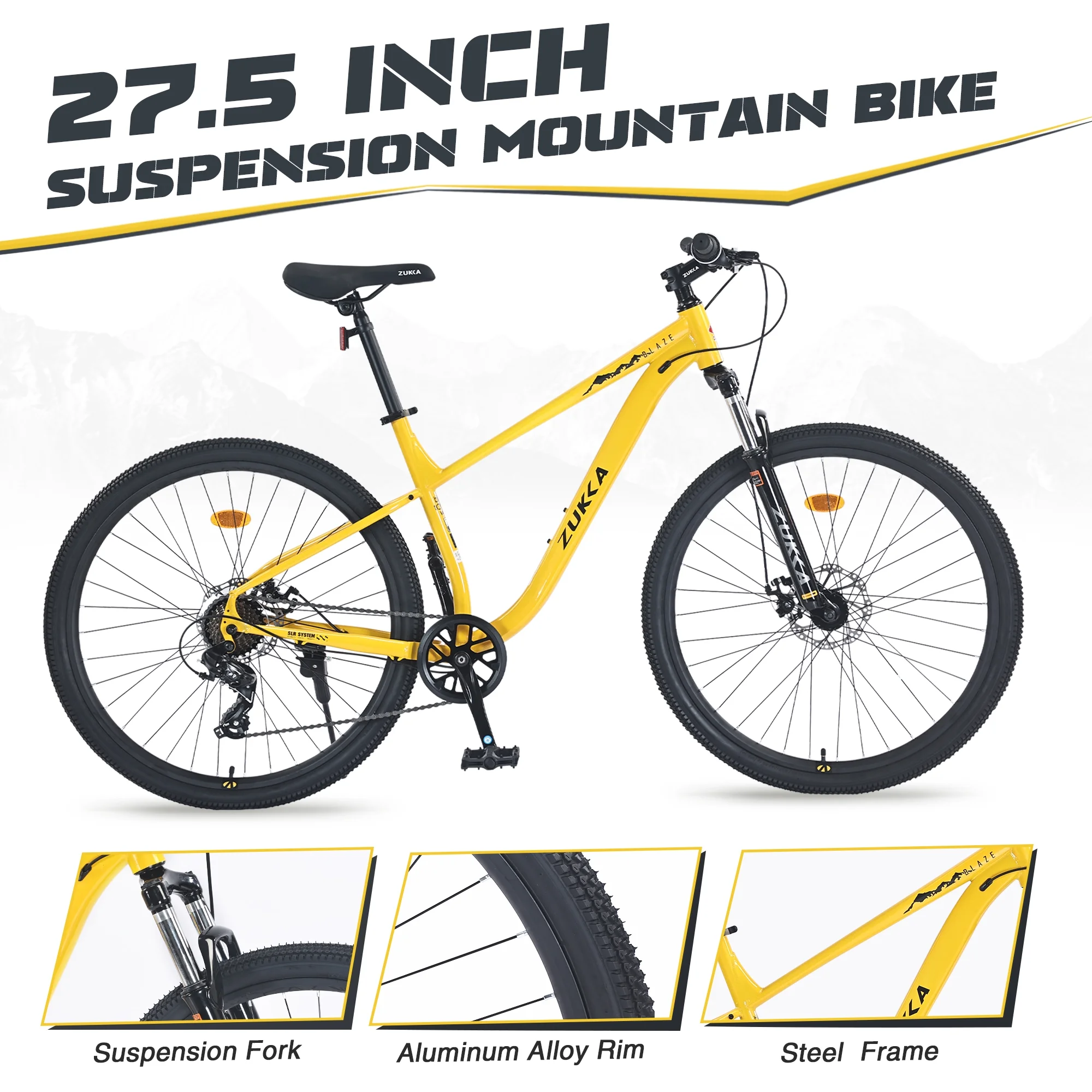 Ambifirner 27" Mountain Bike for Adults - 8-Speed Shifter & Dual Disc Brakes - All-Terrain Tires & Shock Absorber - 85% Pre-Assembled
