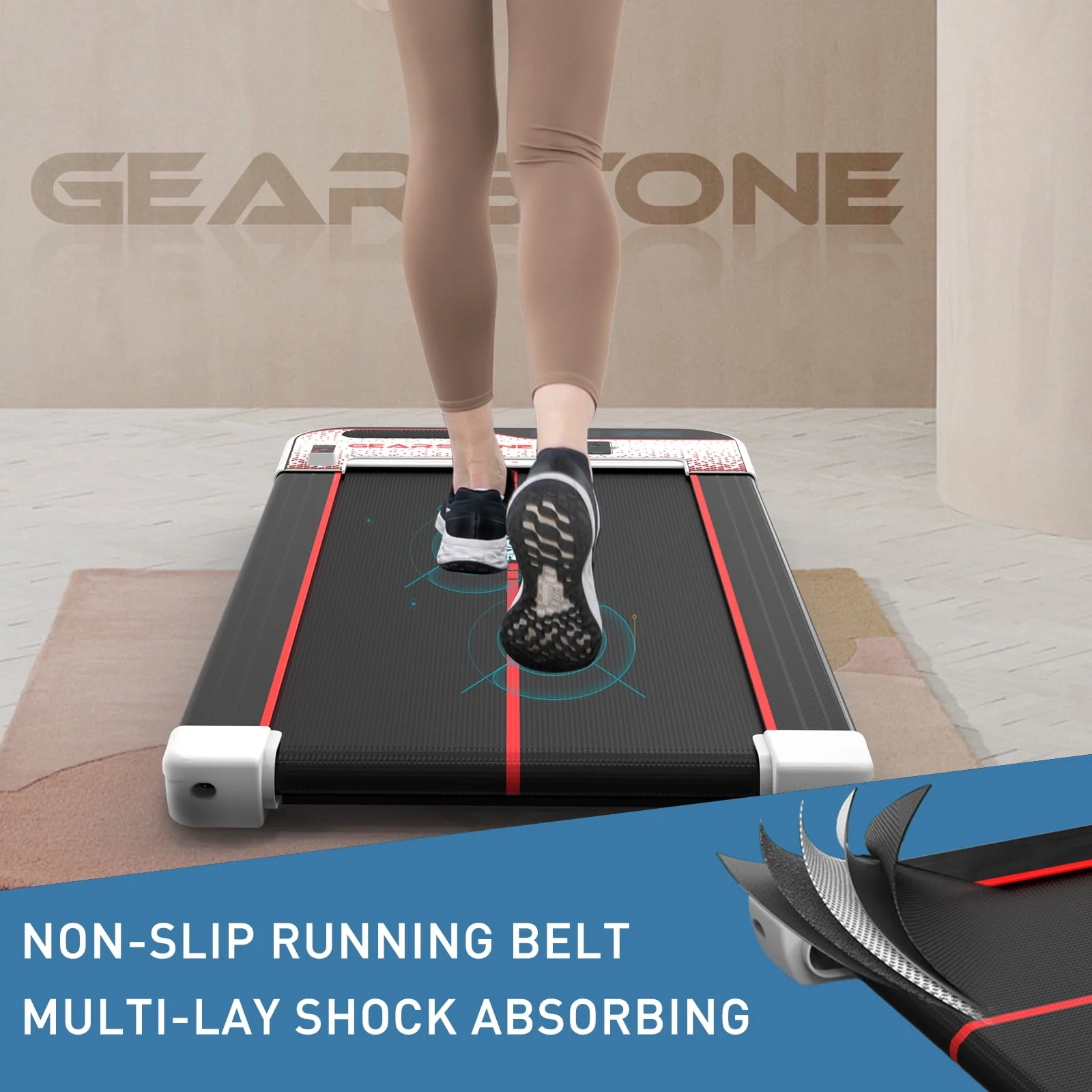 GEARSTONE Under Desk Treadmill with LCD Screen for 265 lbs, Red - Portable