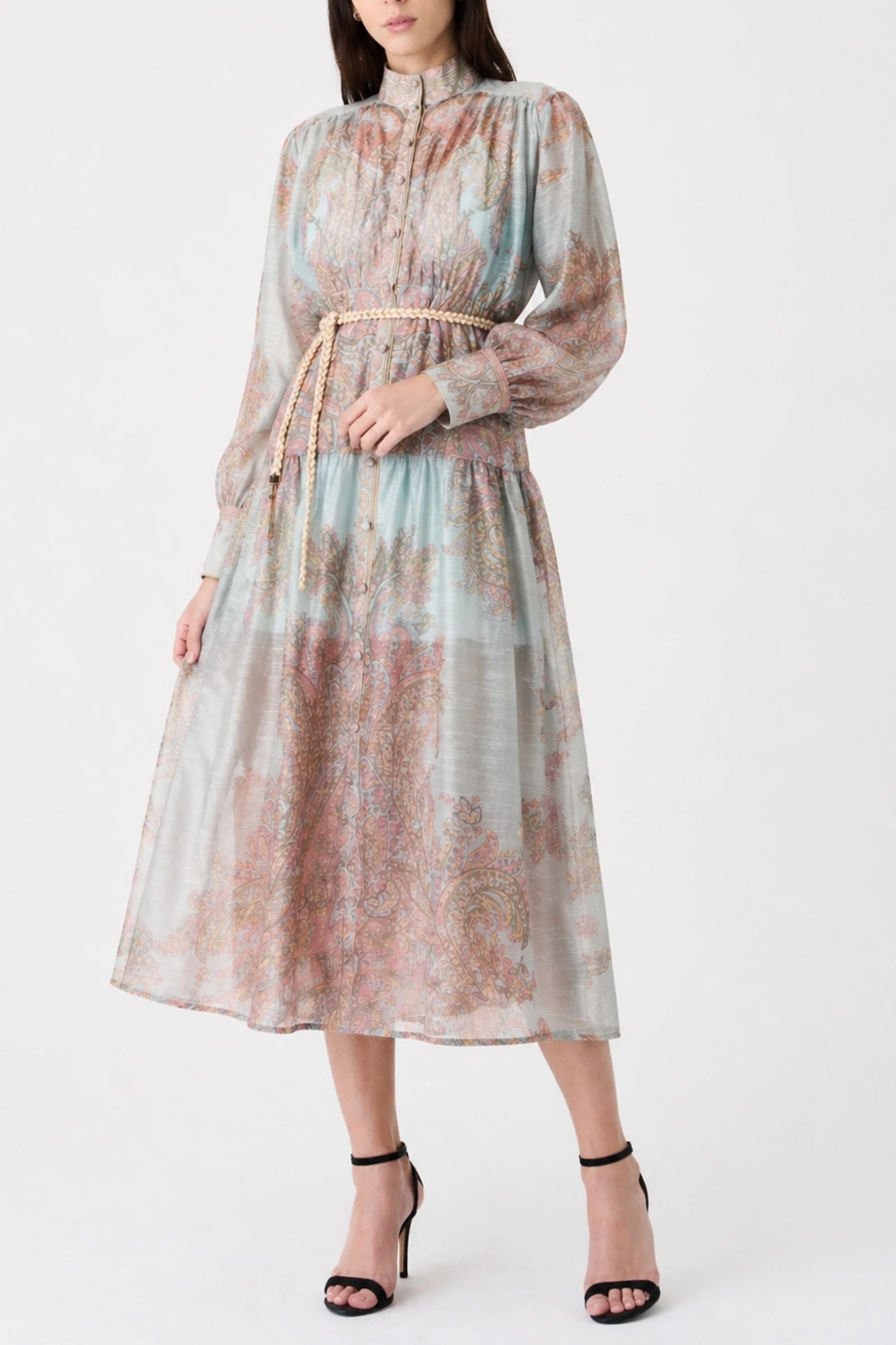 Blue Whisper Printed Button Dress