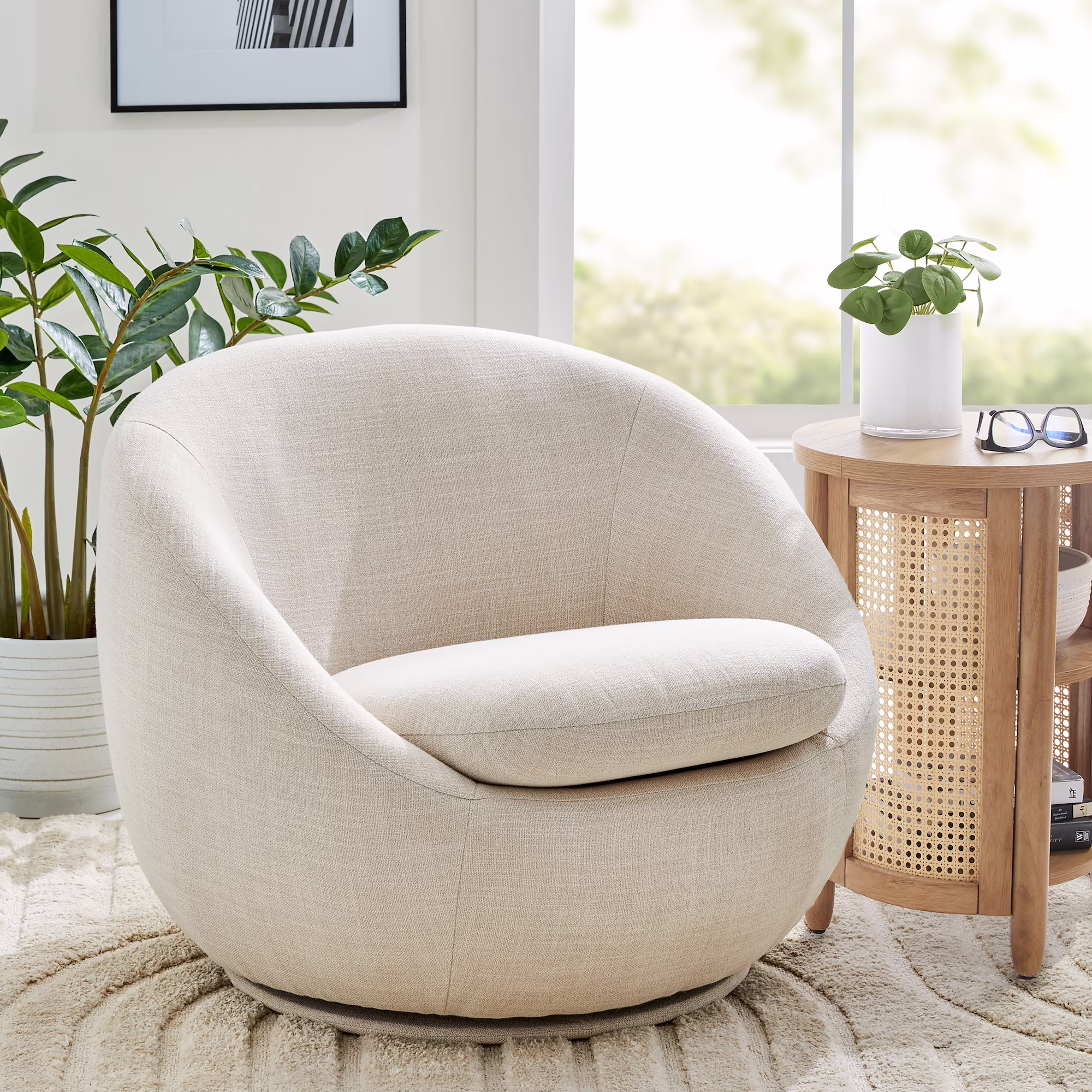 Better Homes & Gardens Mira Swivel Accent Chair, Cream Faux Shearling