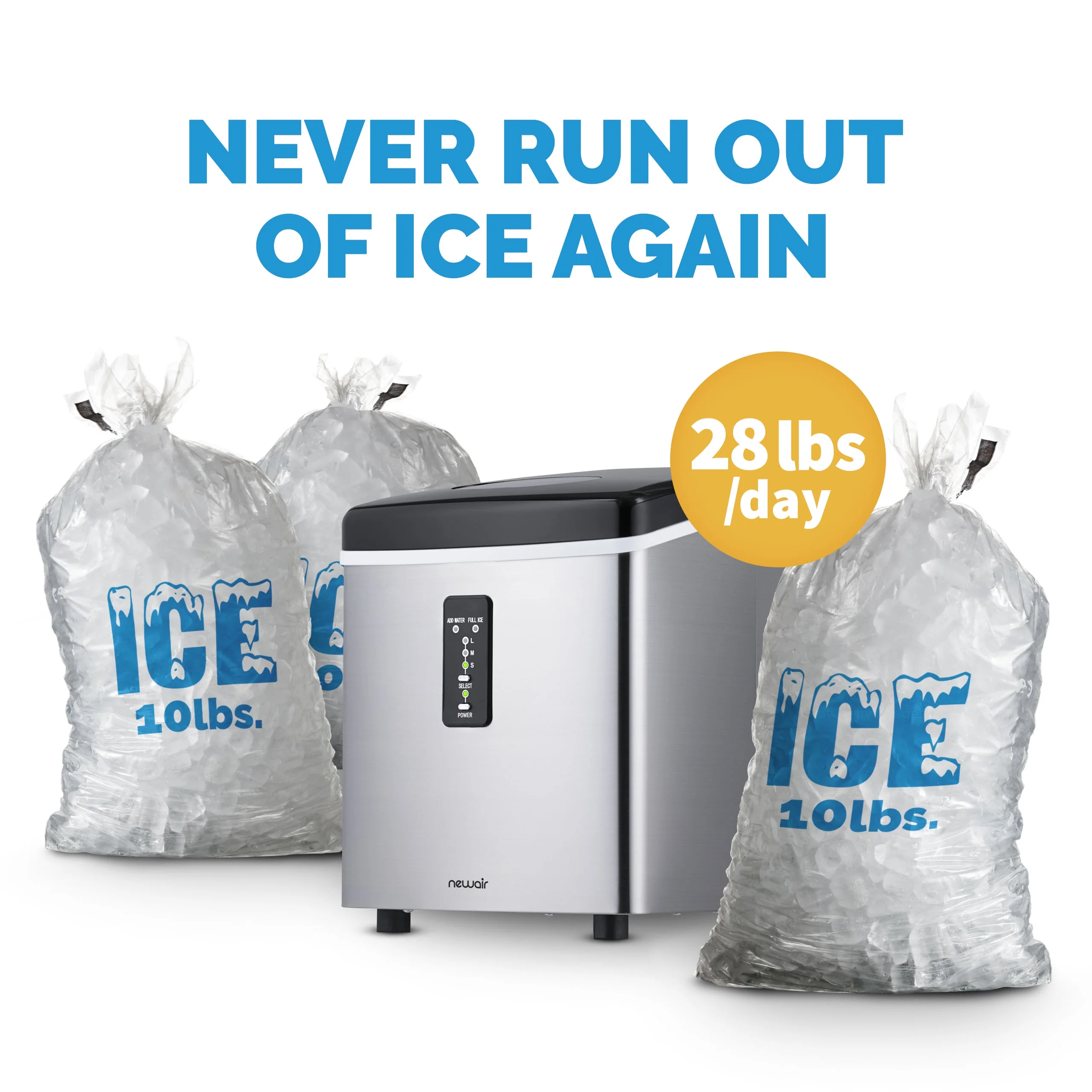 Newair | Portable Ice Maker | 28 lbs. Daily | 3 Bullet Ice Sizes, LED Display