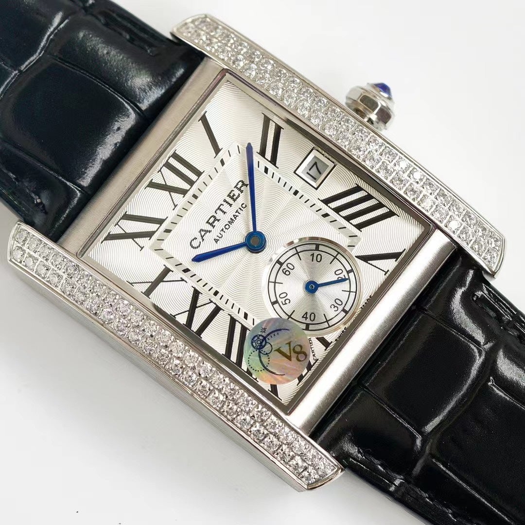 Cartier Watch TANK MC LADIES SECOND TIME STEEL CASE DIAMOND BEZEL