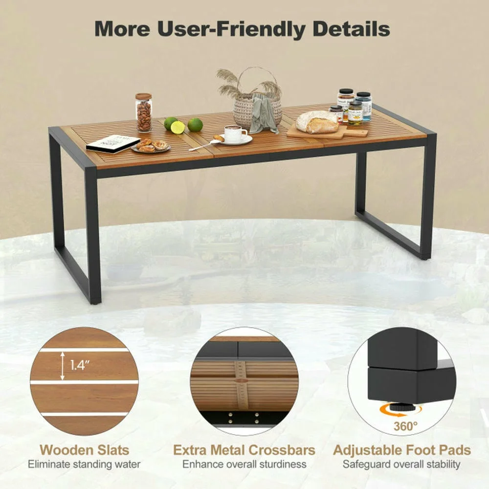 Spaco 79 Inch Acacia Wood Patio Table, Table with 1.9 Inch Umbrella Hole for Outdoor as Garden and Poolside, Brown