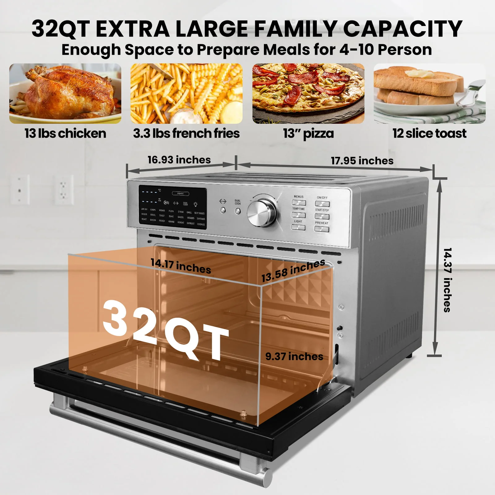 ?????????? Air Fryer Toaster Ovens, 32QT Extra Large 21 in 1 Smart 30L Convection Oven Countertop, with Oven Air Rotisserie and Dehydrator,1800W in Stainless Steel, Silver