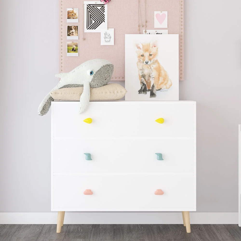 Kids 3 Drawer Dresser, Baby Nightstand for Bedroom, Storage Cabinet for Toddler Child for Living Room, Toddler Room, Nursery, Closet, Apartment (White)