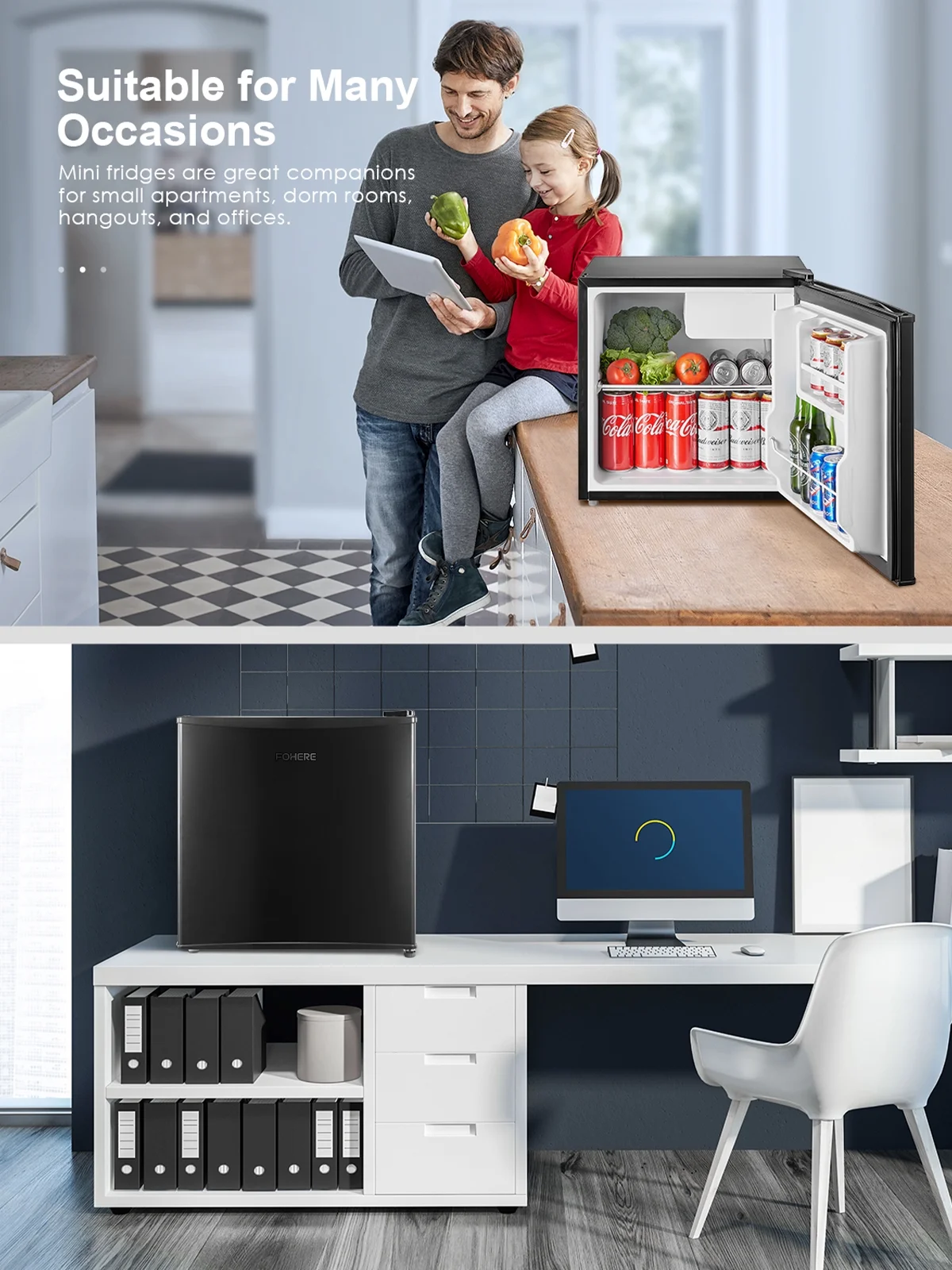 FOHERE 1.6 Cu. Ft Refrigerator with Top Freezer, Single Door, 46L Capacity, Black