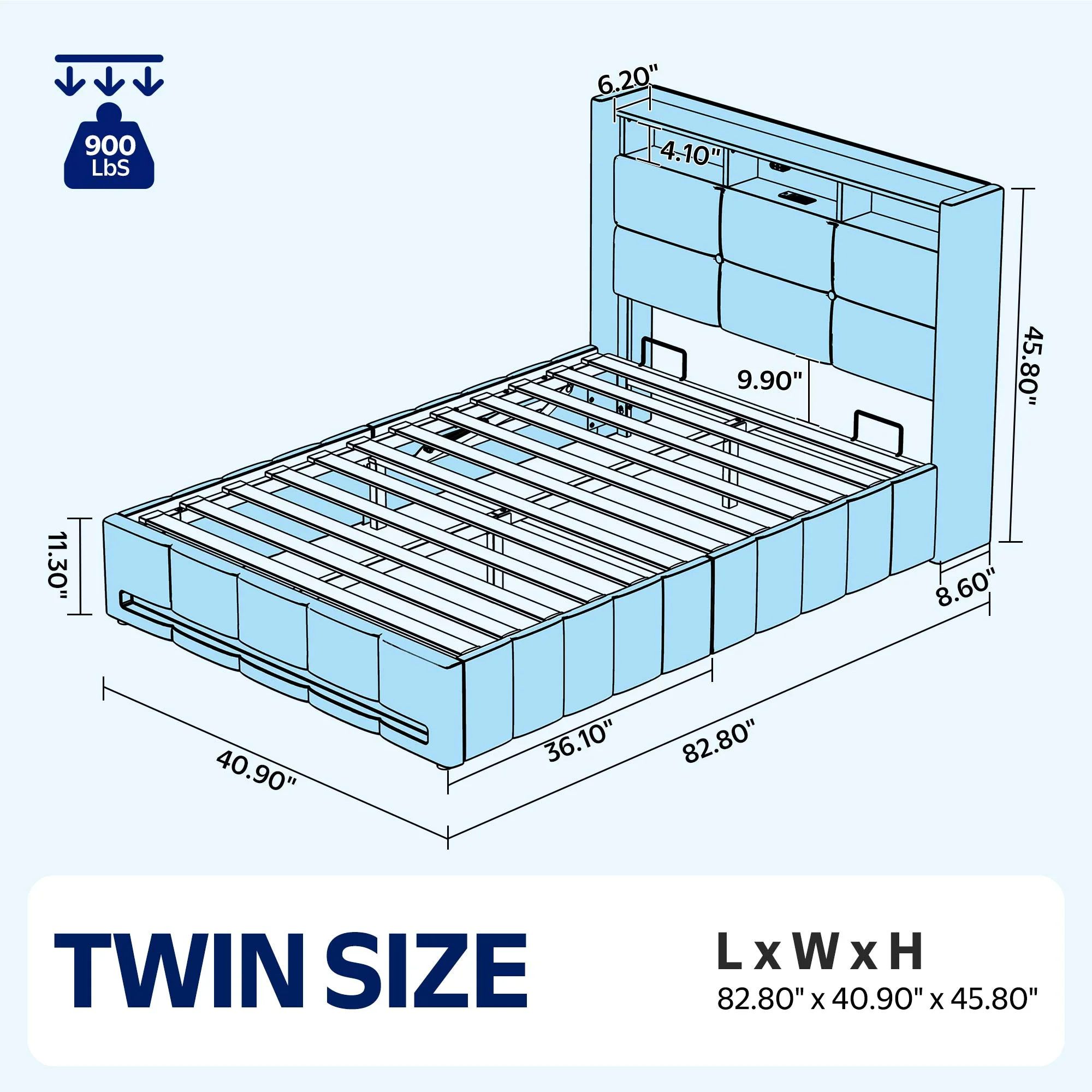 Greenstell Twin Size Lift up Hydraulic Platform Storage Bed Frame with Led Light & Charging Station, Fabric Channel Wingback Headboard, Dark Gray