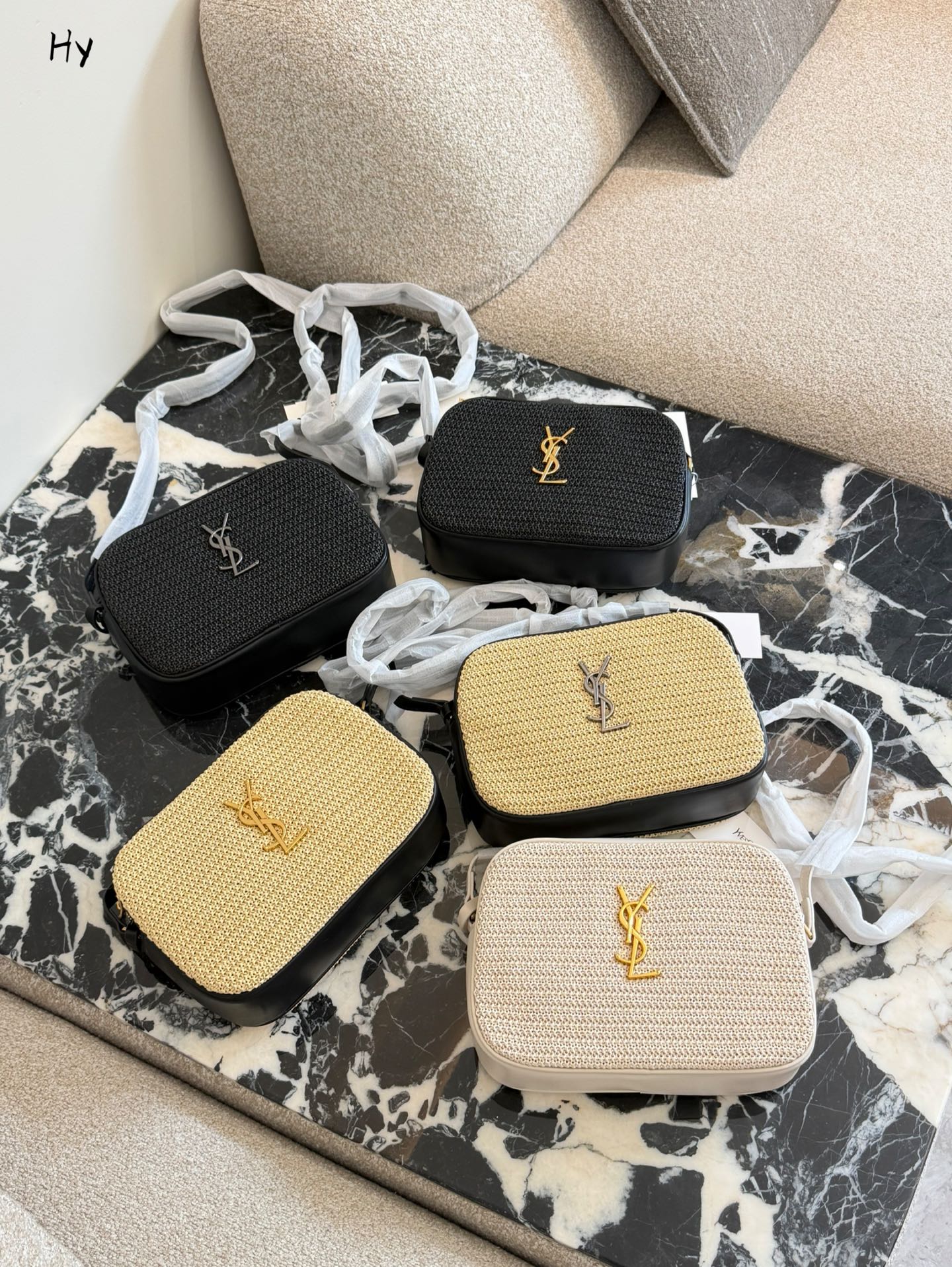 Saint Laurent Lou Raffia Crossbody Camera Bag