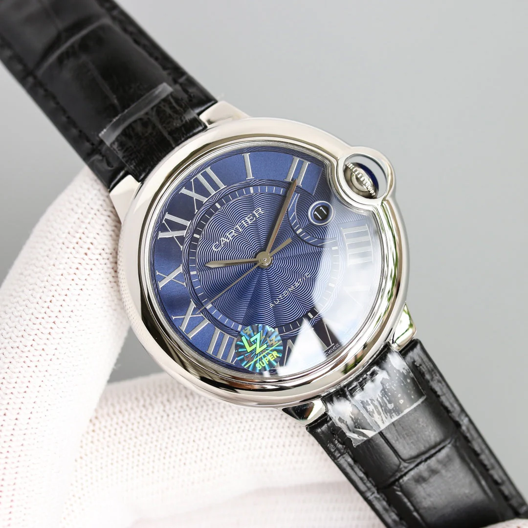Cartier Watch BALLON BLEU 42MM STEEL CASE BLUE DIAL LEATHER