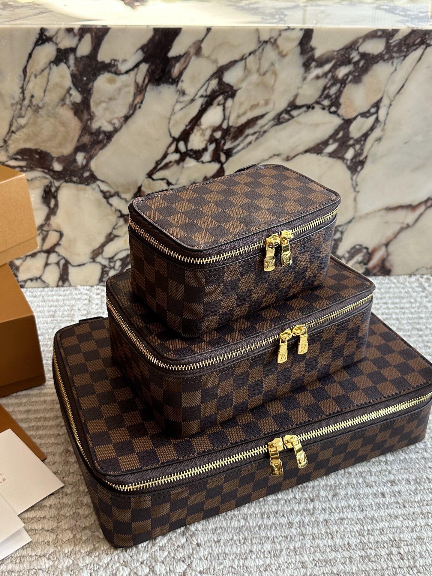 LV Brown Damier Ebene Canvas Nice Vanity Jewelry Case Travel Top Handle Bag