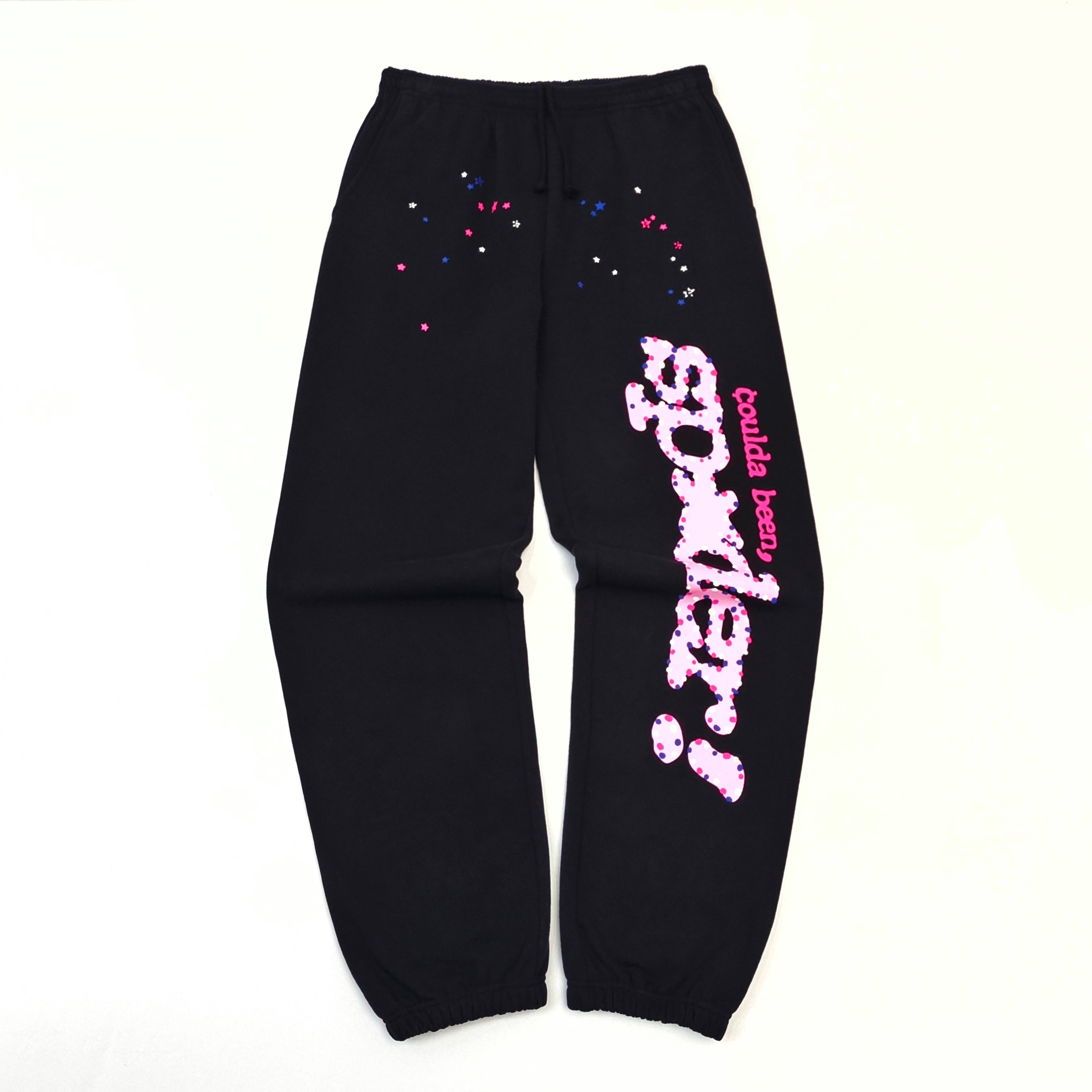 SP powder-letter white mesh black sweatpants
